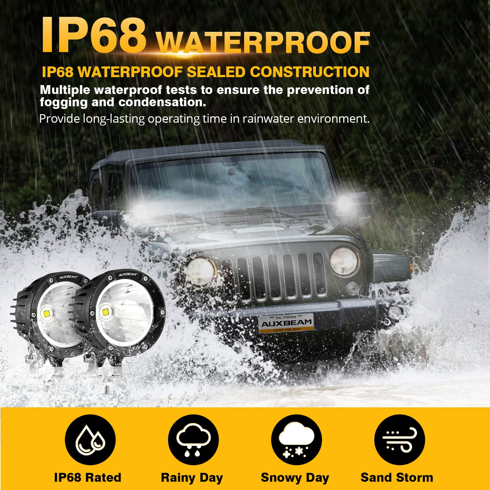 Auxbeam C4 Series Spot Beam Led Pod Lights, 4 Inch 72W Round Off-Road Lighting Automotive Bumper Spotlights, A-Pillar Fog Round