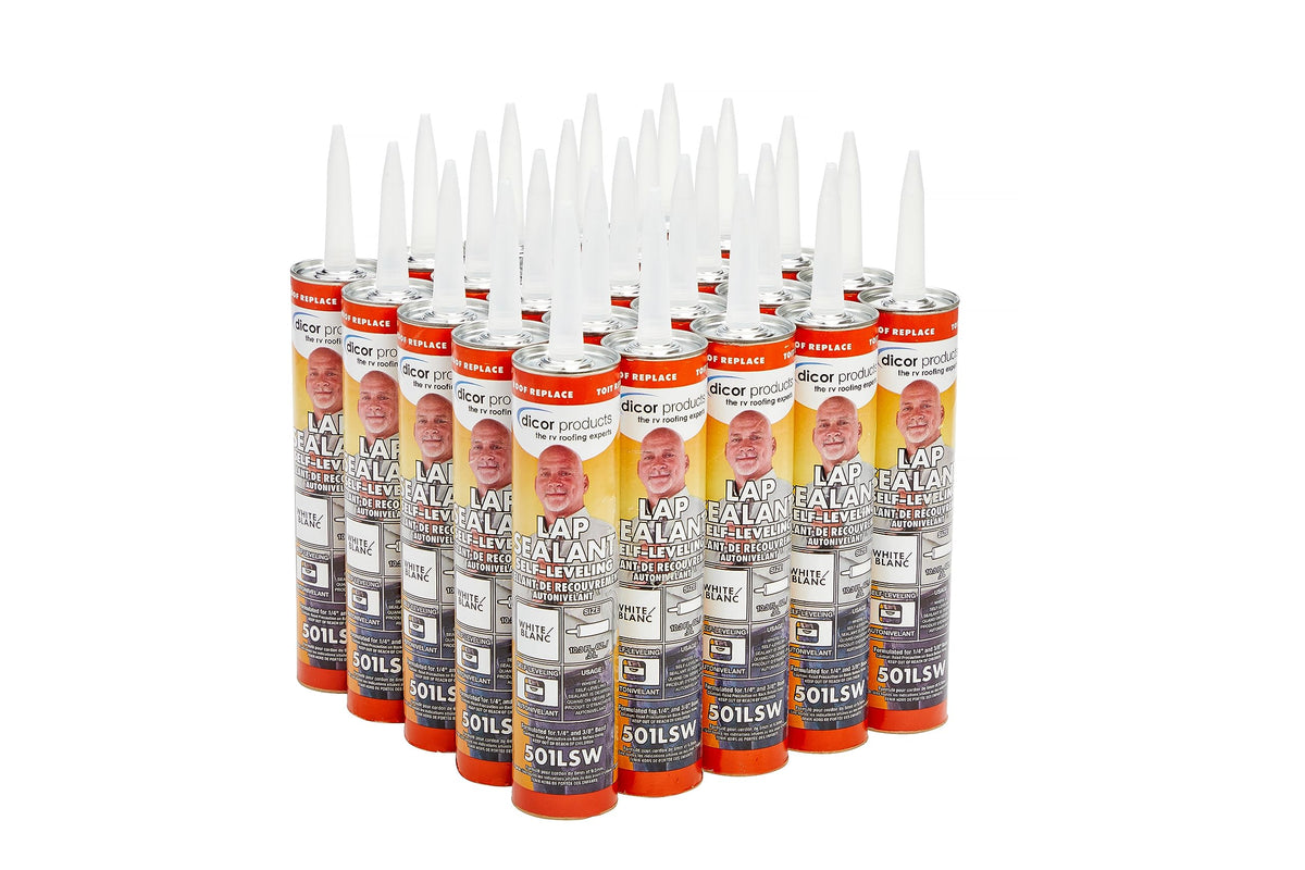 Dicor 501Lsw-25 25 Tubes Haps-Free Self-Leveling Lap Sealant For Horizontal Surfaces - 25 Pack - 10.3 Oz, White, Secure, Ideal For Rv Roofing, Maintenance, Repair, Appliance Application