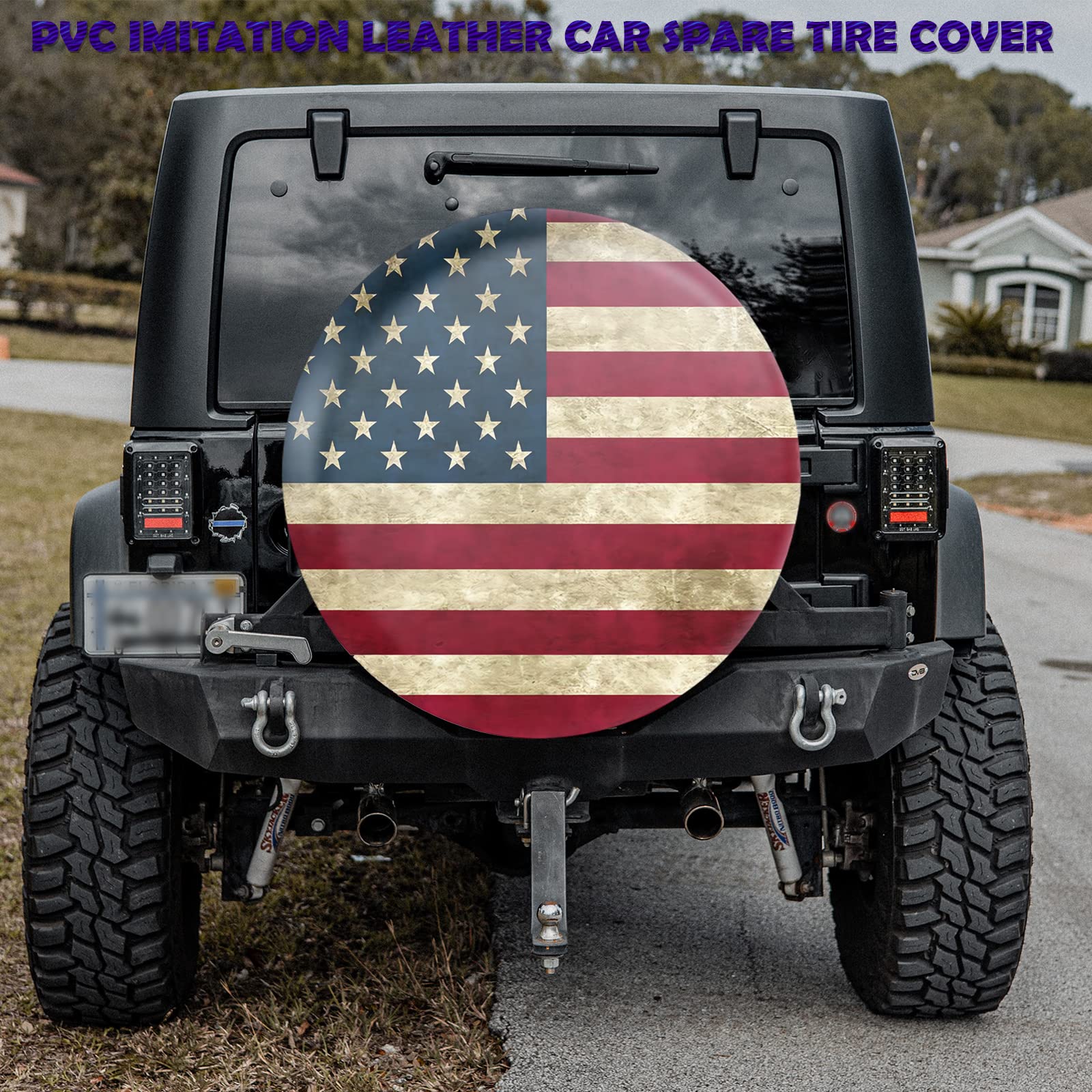 Jusen Retro American Flag Spare Tire Cover Fit For Jeep Rv Truck Suv Travel Camper Trailer 14',15',16',17',Waterproof And Dustproof Protection Tires