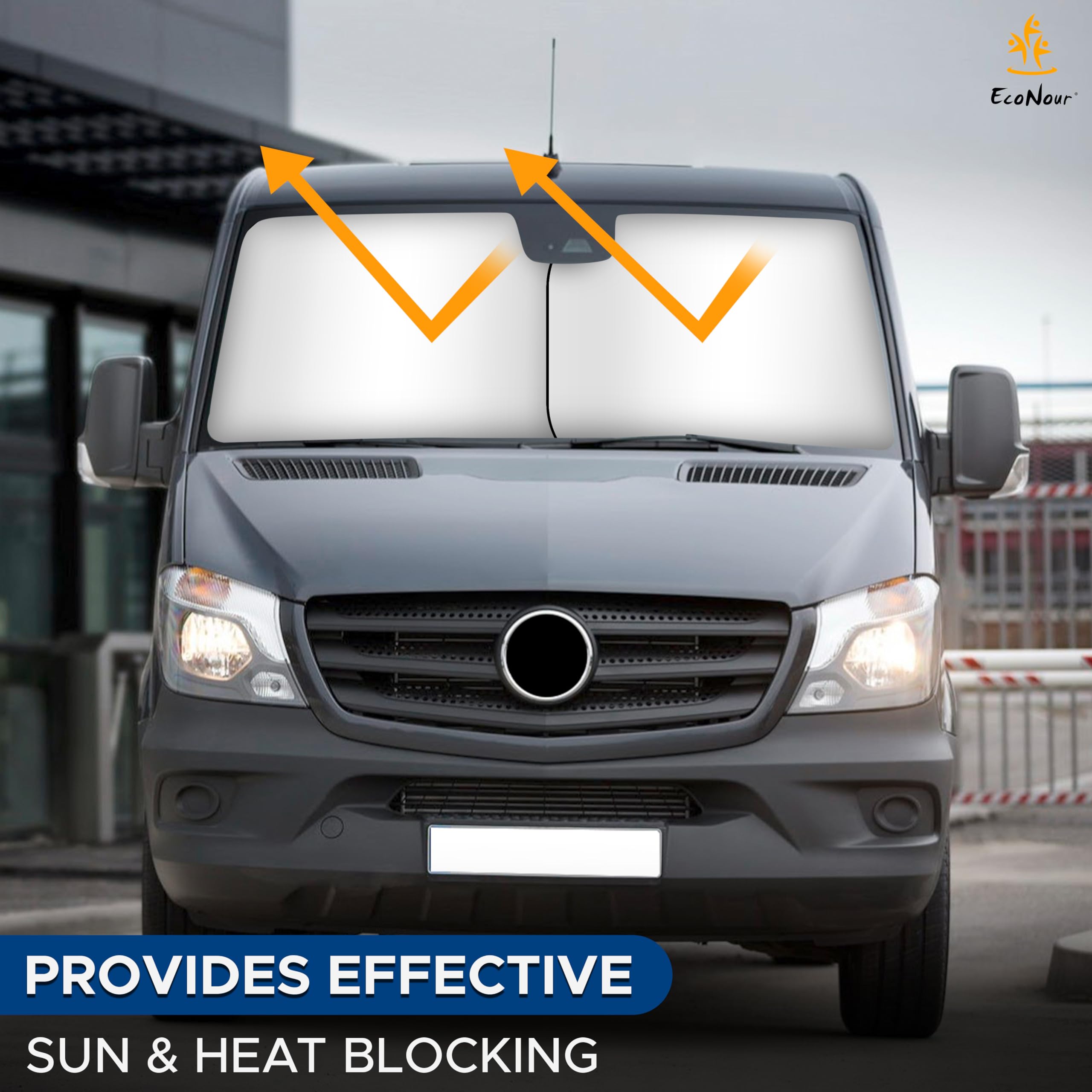 Econour 2-Piece Truck Sun Shade For Windshield, Truck Sun Protector Offers Sun Protection, Keeps You Cool, Foldable Automotive I