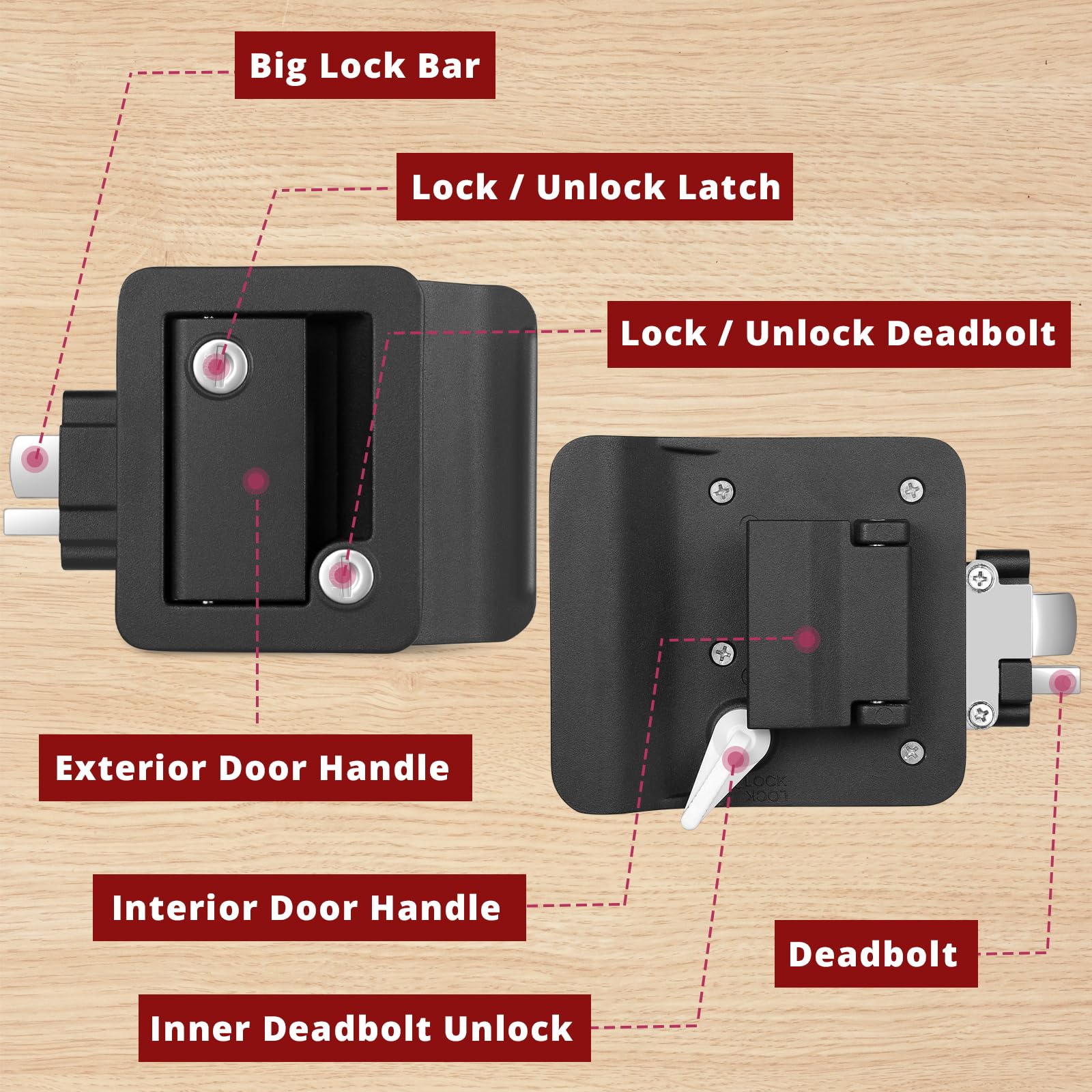 Rv Entry Door Lock, 100% Metal Camper Lock, Travel Trailer Door Latch, Rv Lock Replacement Kit With Paddle Deadbolt 4 Keys, For