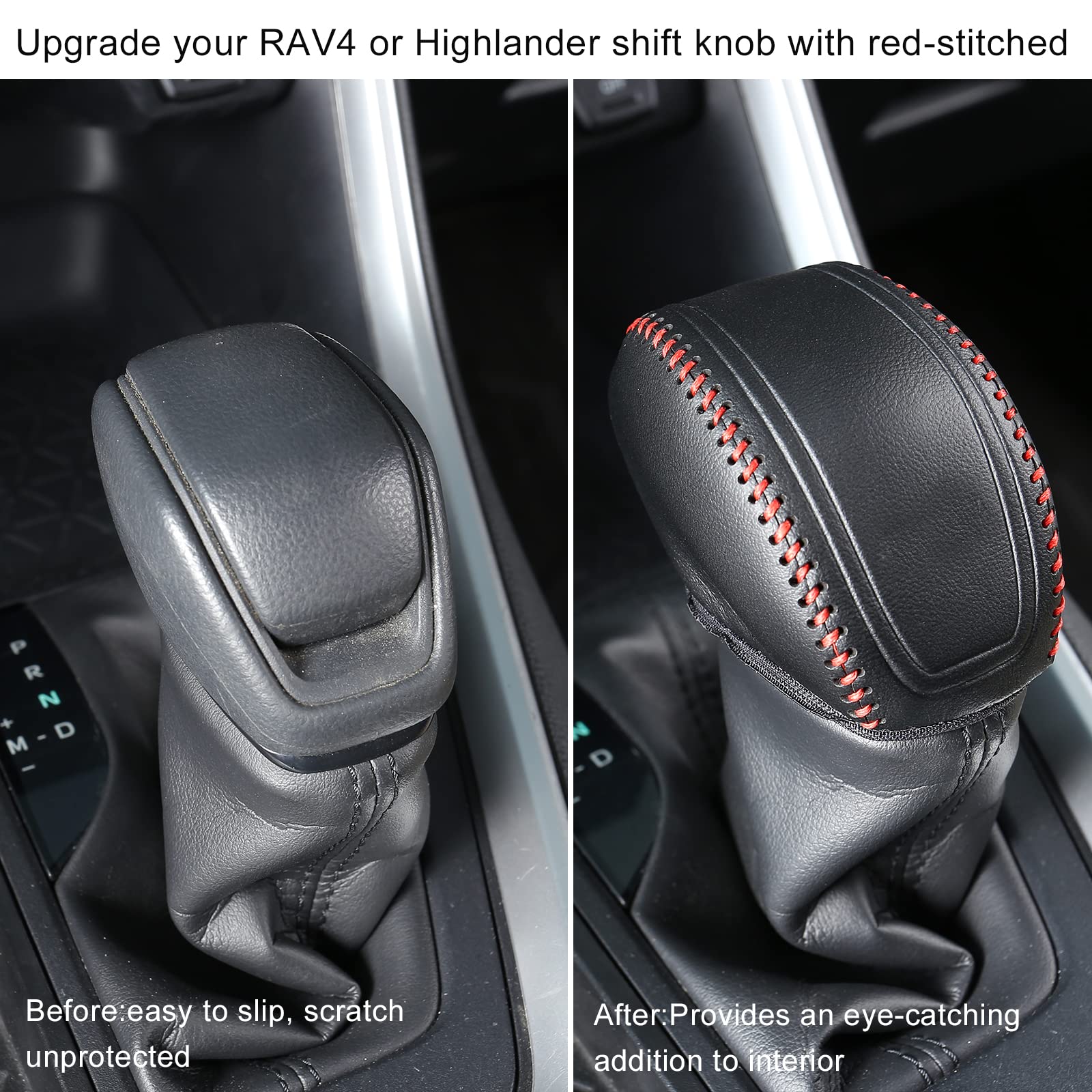 Yakaney For Rav4 2019-2025 Gear Shift Knob Cover, Genuine Leather Interior Protective Gear Shift Trim For Toyota Highlander 2020