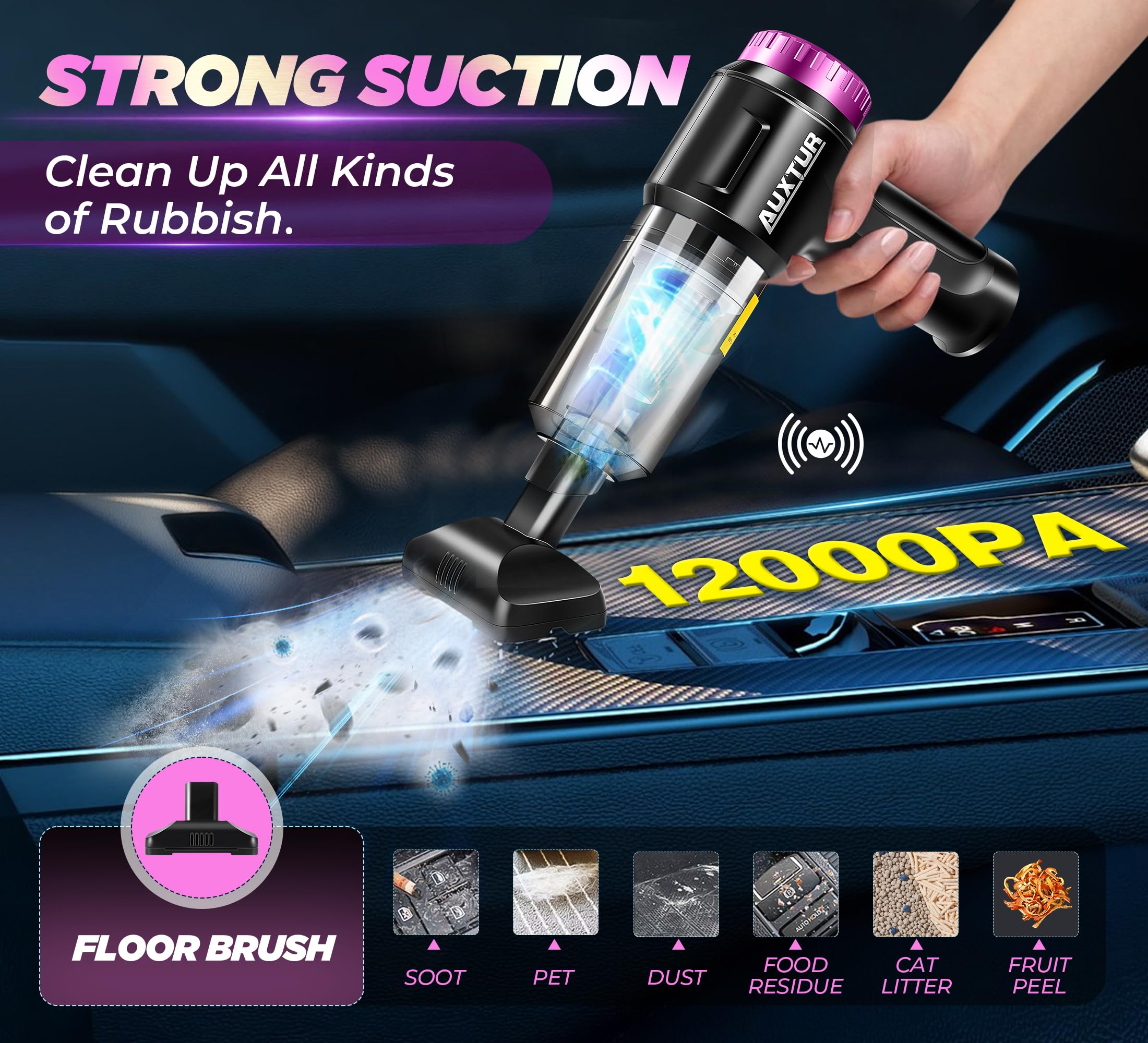 AUXTUR Handheld Vacuum Cordless-3 in 1 Car Vacuum Cleaner High Power-Brushless Motor 12000PA,Super Suction Power Vacuums-Cable-S