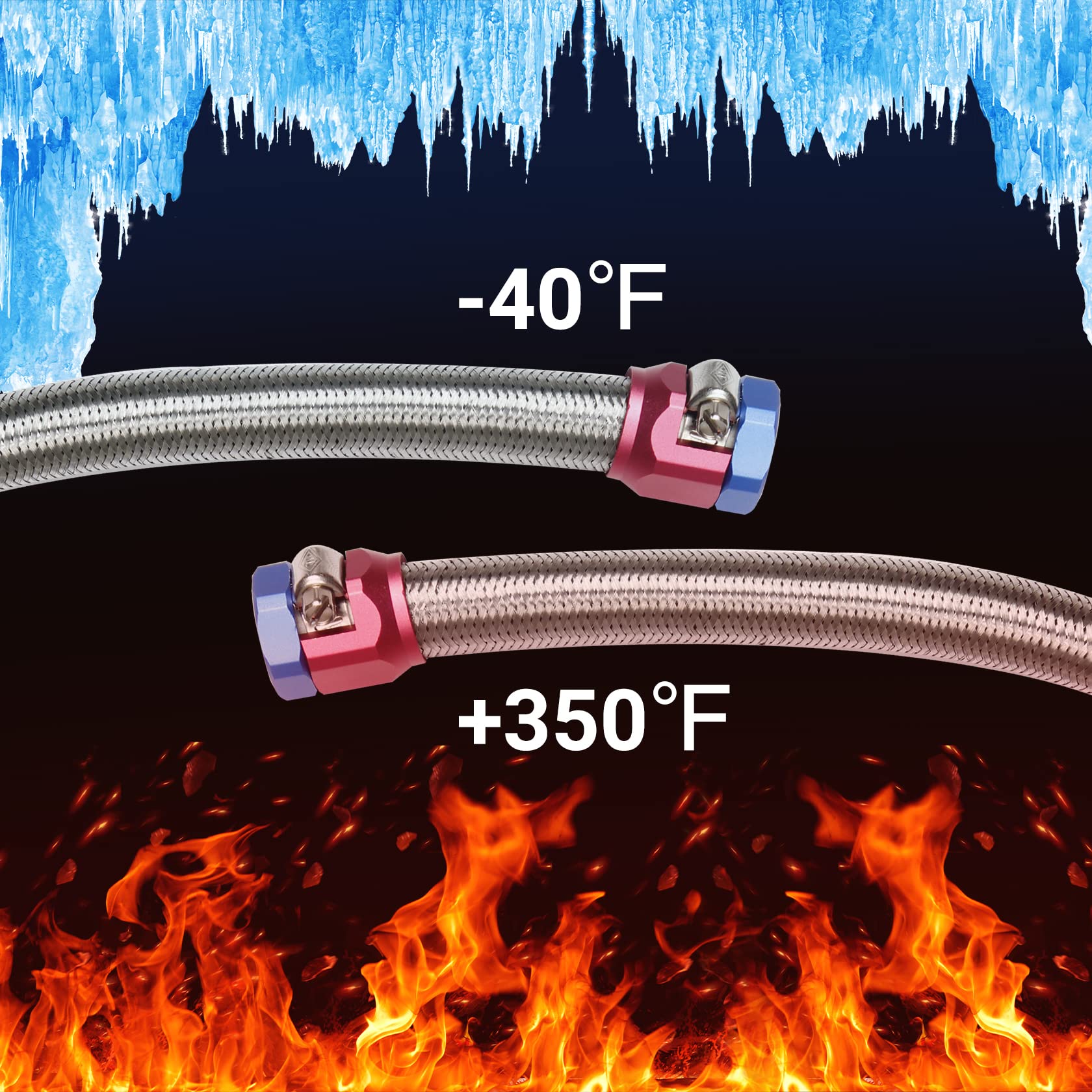 3 Ft 6An 3/8' Id Fuel Line Stainless Steel Braided Hose Kit, With 2 Pcs An6 Fitting Universal For Racing Fuel, Gas, Coolant