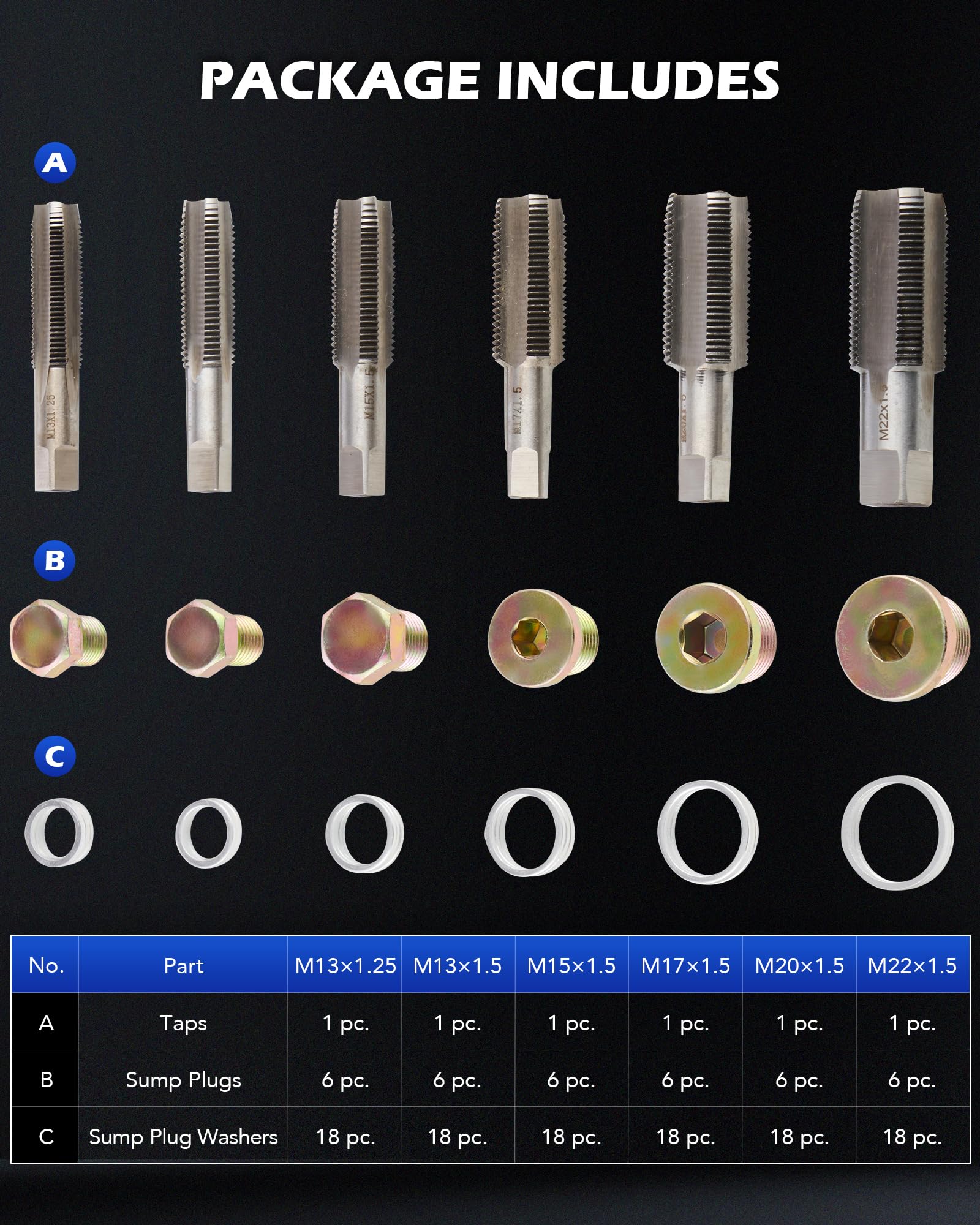 Orion Motor Tech 150Pc Oil Drain Plug Repair Kit, Metric Oil Drain Pan Thread Repair Kit With Crush Washers Thread Taps Drain Plugs And Carry Case, Rethreading Tools In M13 M15 M17 M20 M22 Sizes