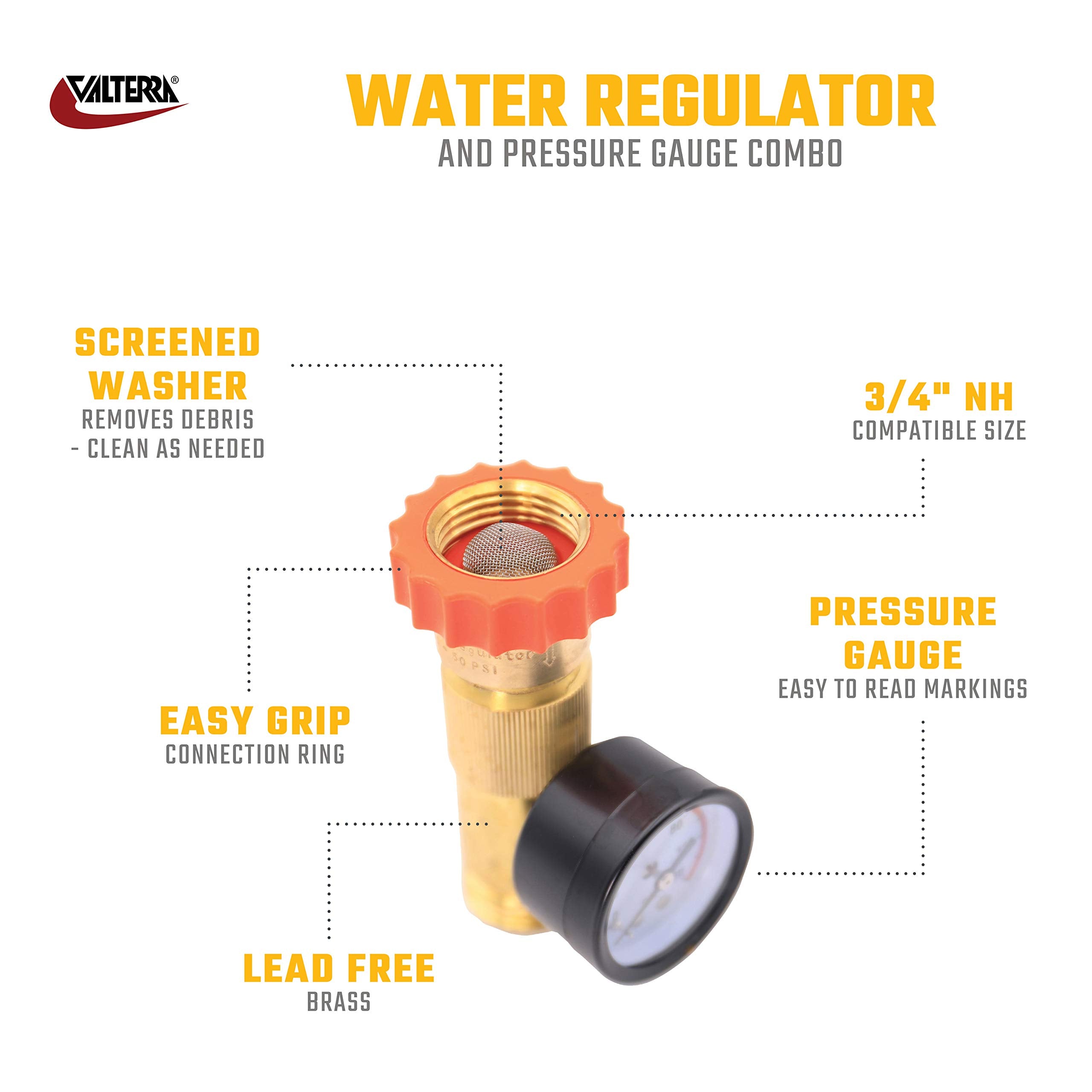 Valterra A01-1124Vp Brass Water Regulator / Gauge Combo (Carded)