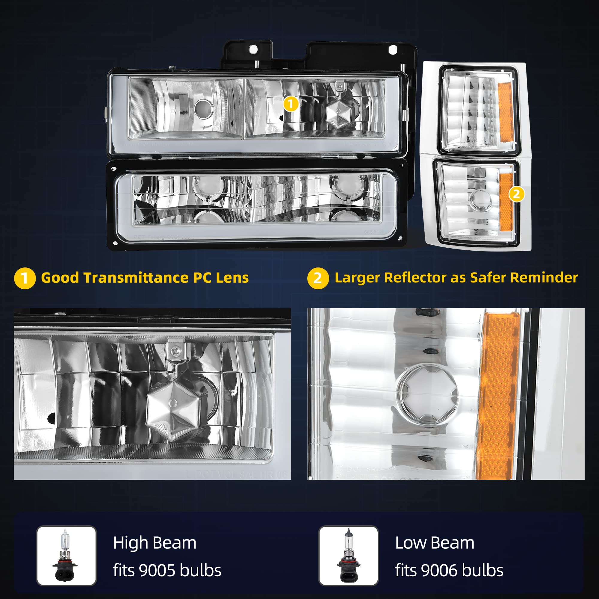 Dwvo Led Drl Headlights Assembly Compatible With 1994-1999 Chevy Silverado/Suburban/Tahoe / C10 Pickup/C/K 1500 2500 3500 Truck