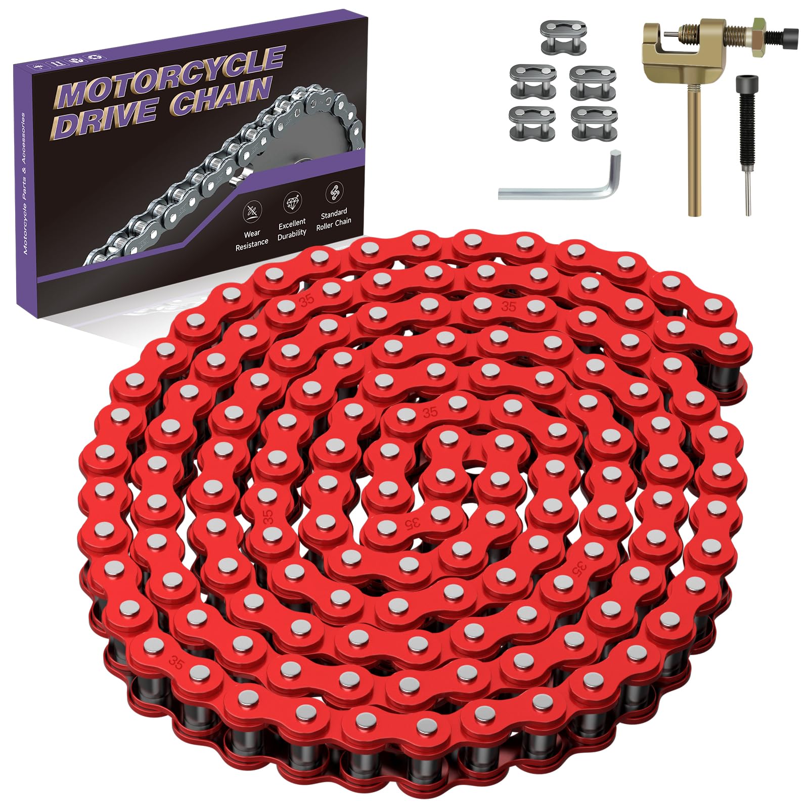 CILOYU Red 35 Chain Compatible with Mini Bike Coleman CT100U CC100X Baja DB30 Motovox MBX10 MBX11 Predator 79cc 97cc 100cc Mega 