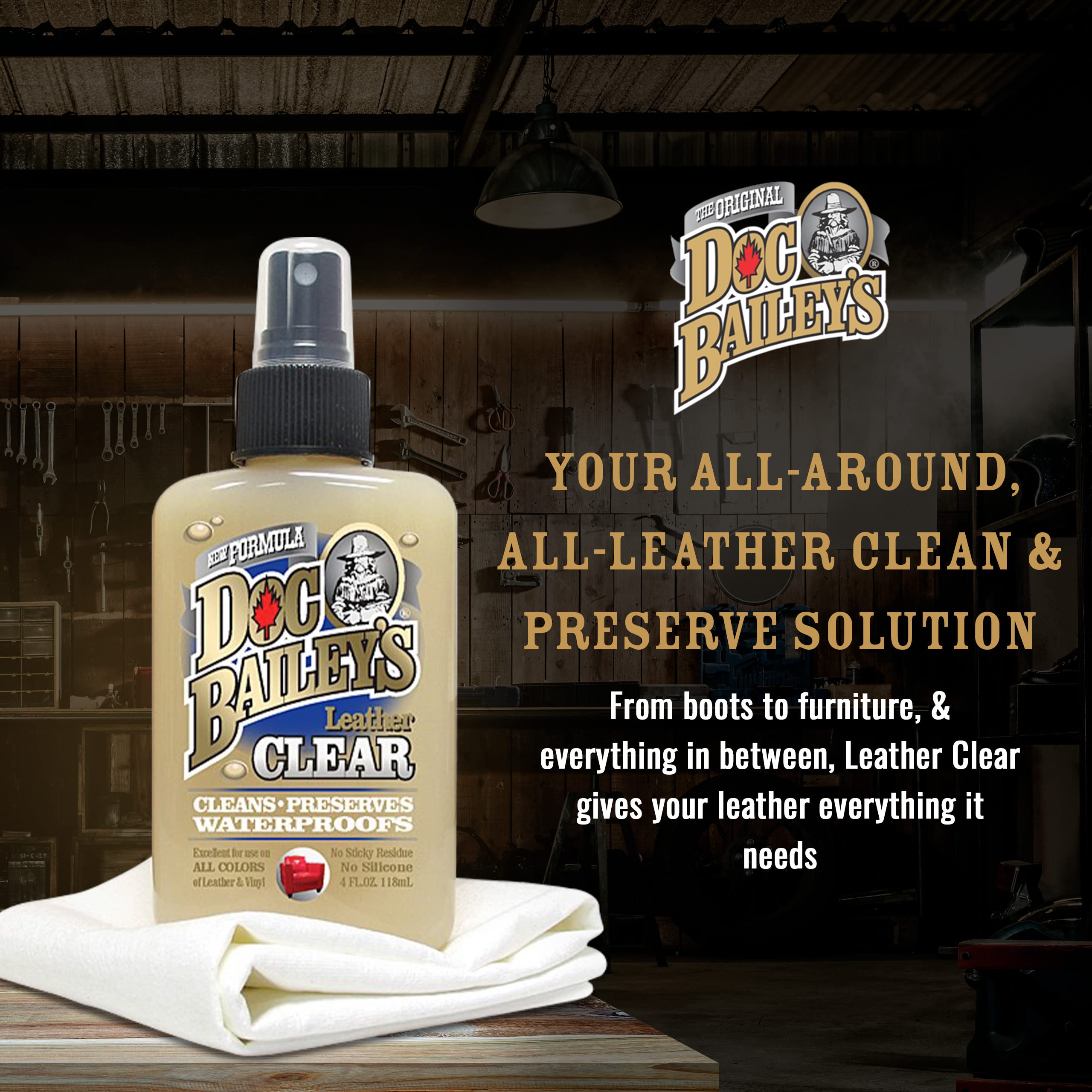 Doc Baileys Clear    Formula For Any Color Leather- One Step Kit- Conditioner, Cleaner, And Softener- Waterproof, Stain Proof, M