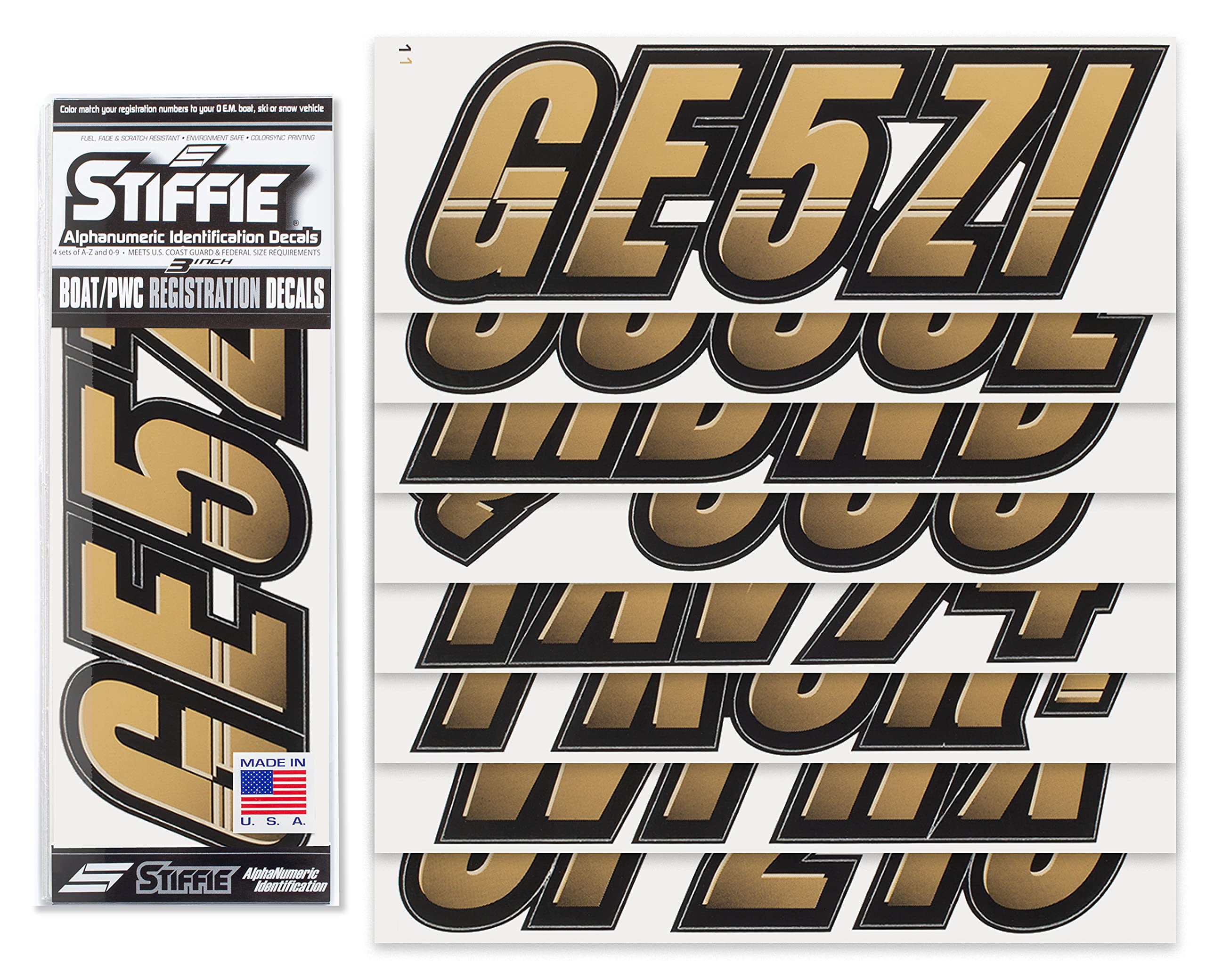 Stiffie Techtron Tan/Black 3 '' Boat & Pwc Registration Decals  Numbers Letters Stickers