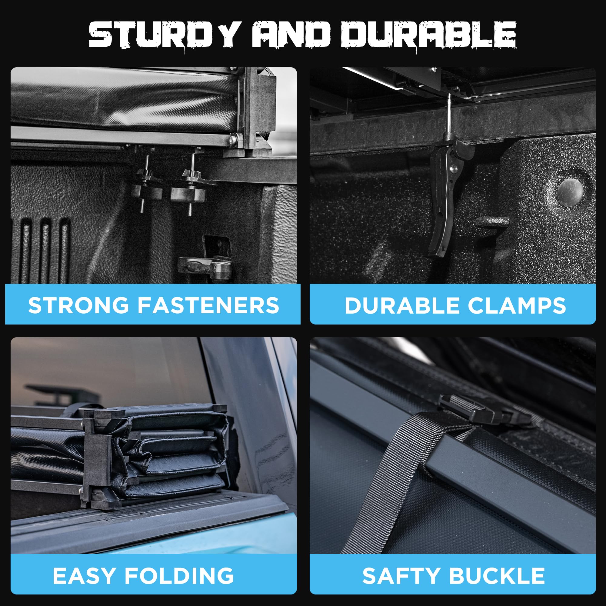 Truck Bed Tonneau Cover Compatible with Toyota Tundra 2022 2023 2024 2025 6.5 ft Standard Box, Soft Folding Style(Quad Fold)