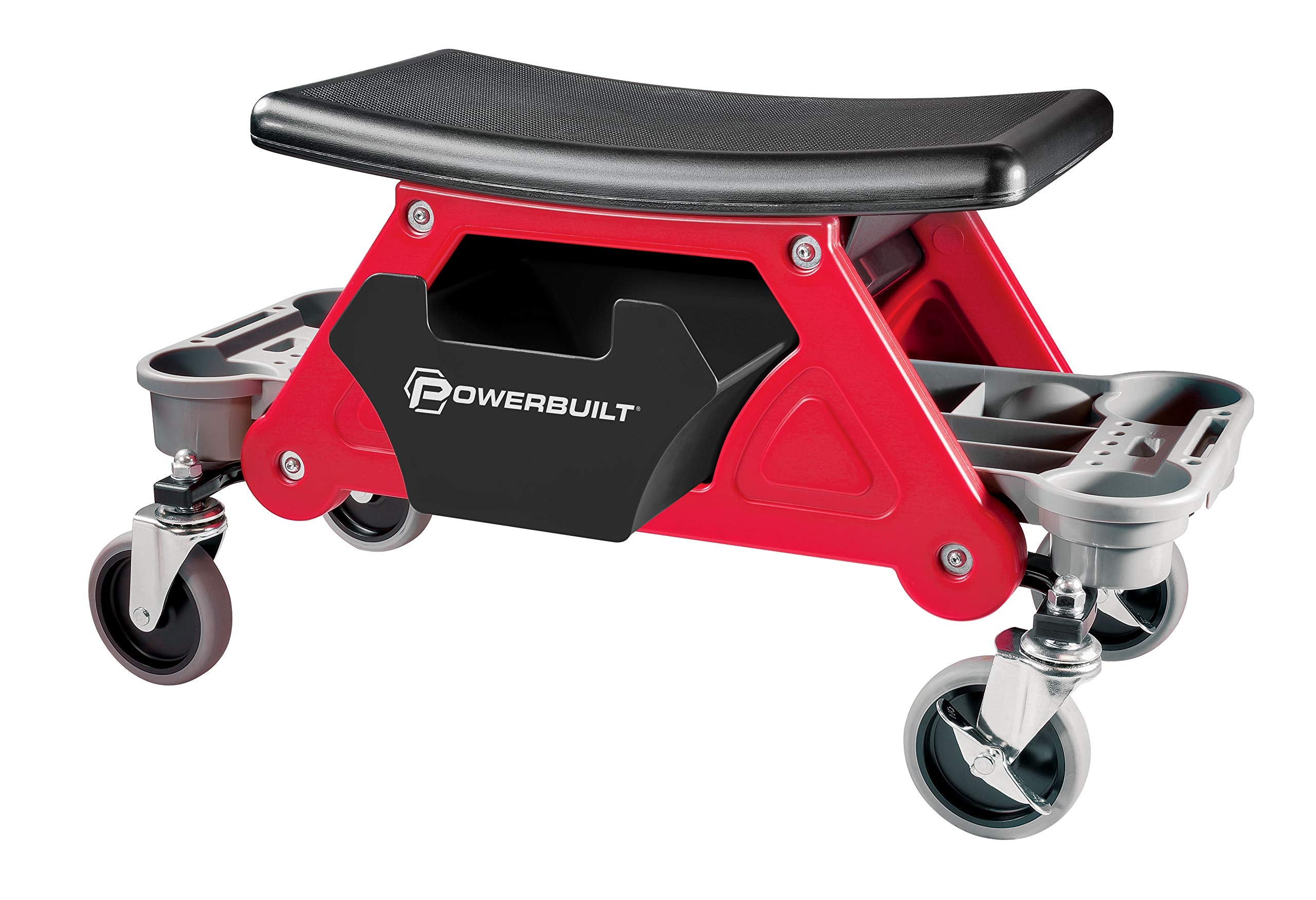 Powerbuilt Heavy Duty Roller Mechanics Seat and Brake Stool with 4-in. Rubber Swivel Casters Roll Over Anything, Big Seating Pla