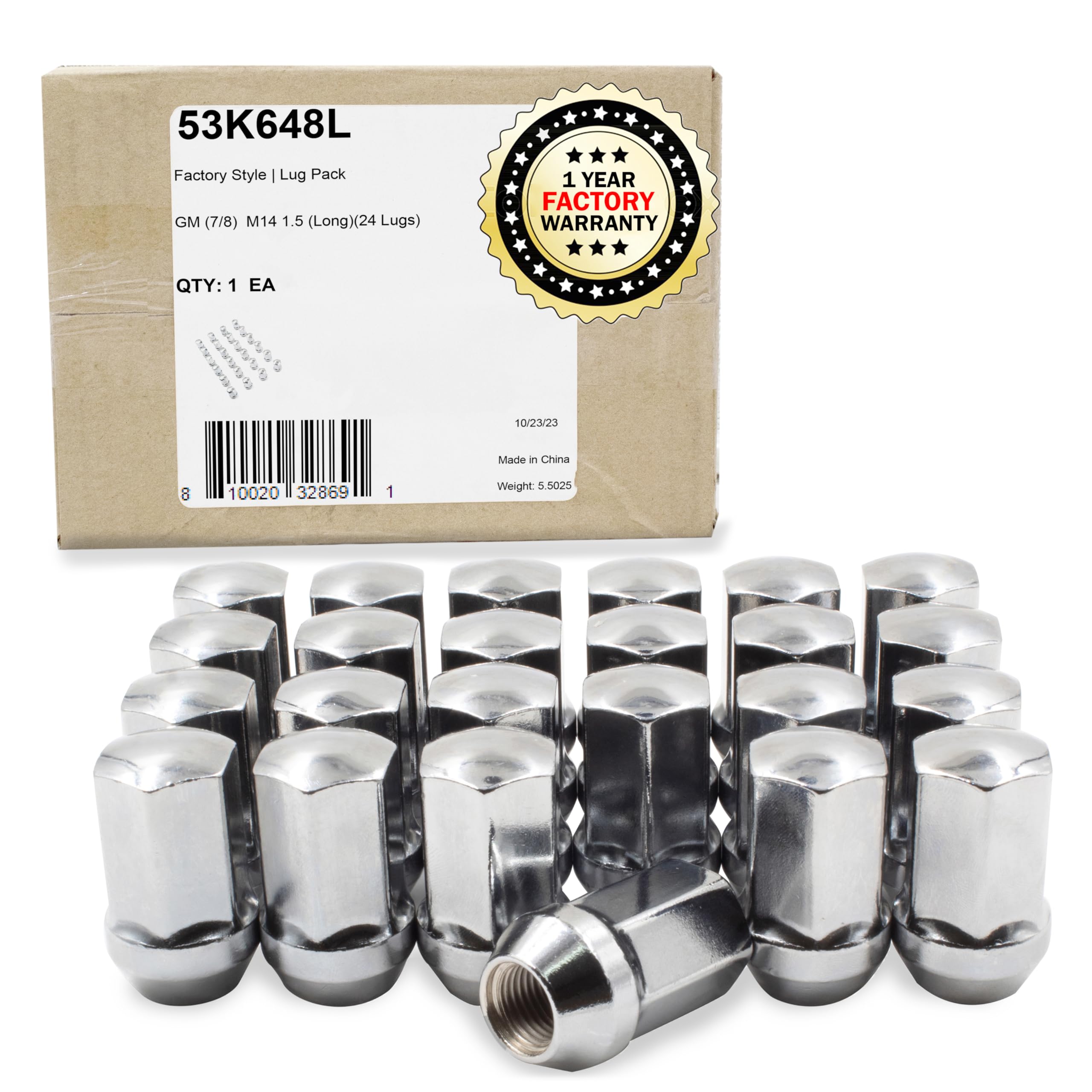 Wheel Accessories Parts 24 Pcs M14x1.5 14x1.5 OEM Style Lug Nuts GM 9596070 | 611236 1.77 Long Chrome 7/8 Hex Fits Chevrolet 