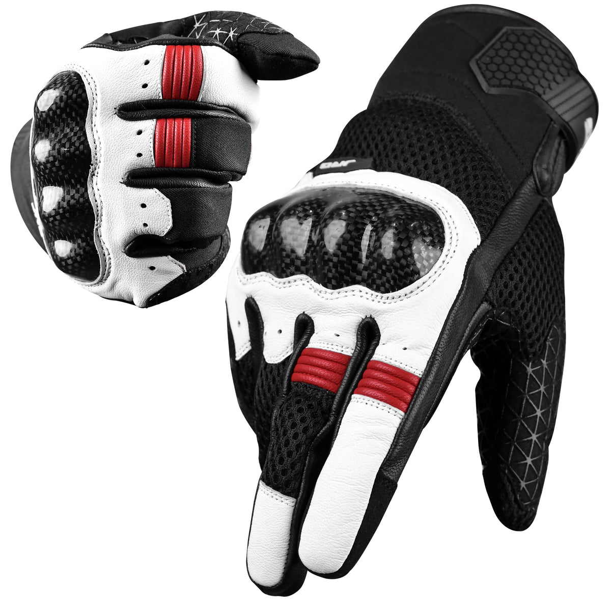 J.A.G. Leather Motorcycle Gloves for Men - Carbon Fiber Knuckle Protection, Motorbike Powersports, Dirt Bike, Touchscreen Gloves