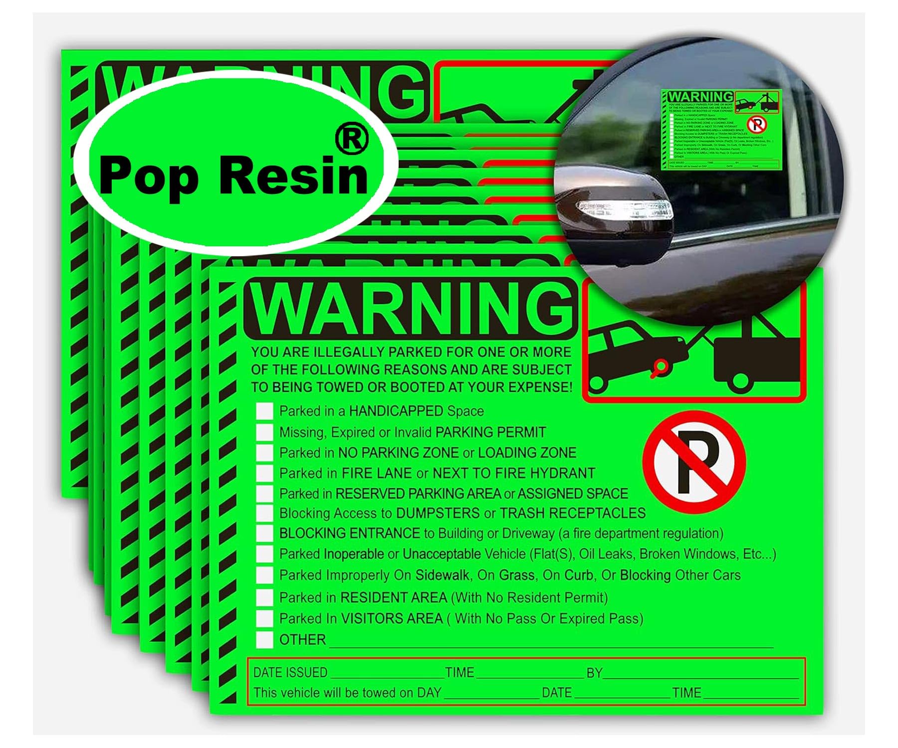 Parking Violation Sticker Tow Stickers For Car Vehicle 50 Pcs Private Parking Warning Stickers Adhesive Car Window Fluorescent L