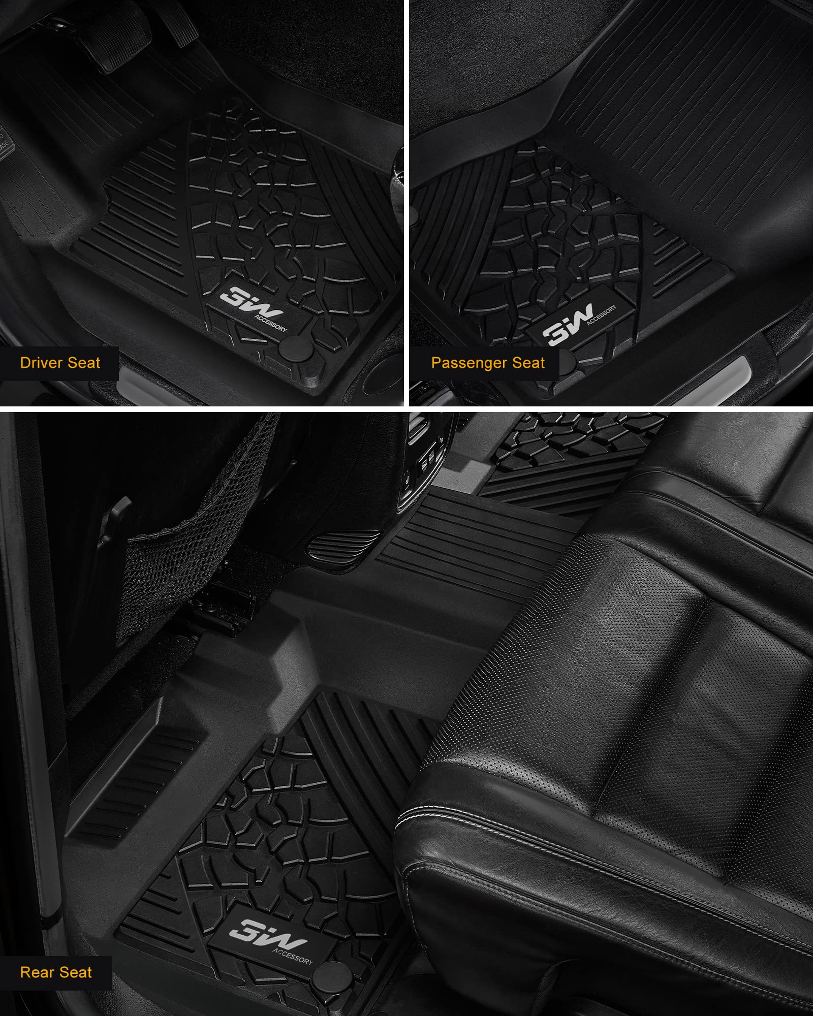 3W Floor Mats Compatible For Jeep Grand Cherokee 2013-2015 (Non L) Tpe All Weather Custom Fit Floor Liner 1St And 2Nd Row Full S