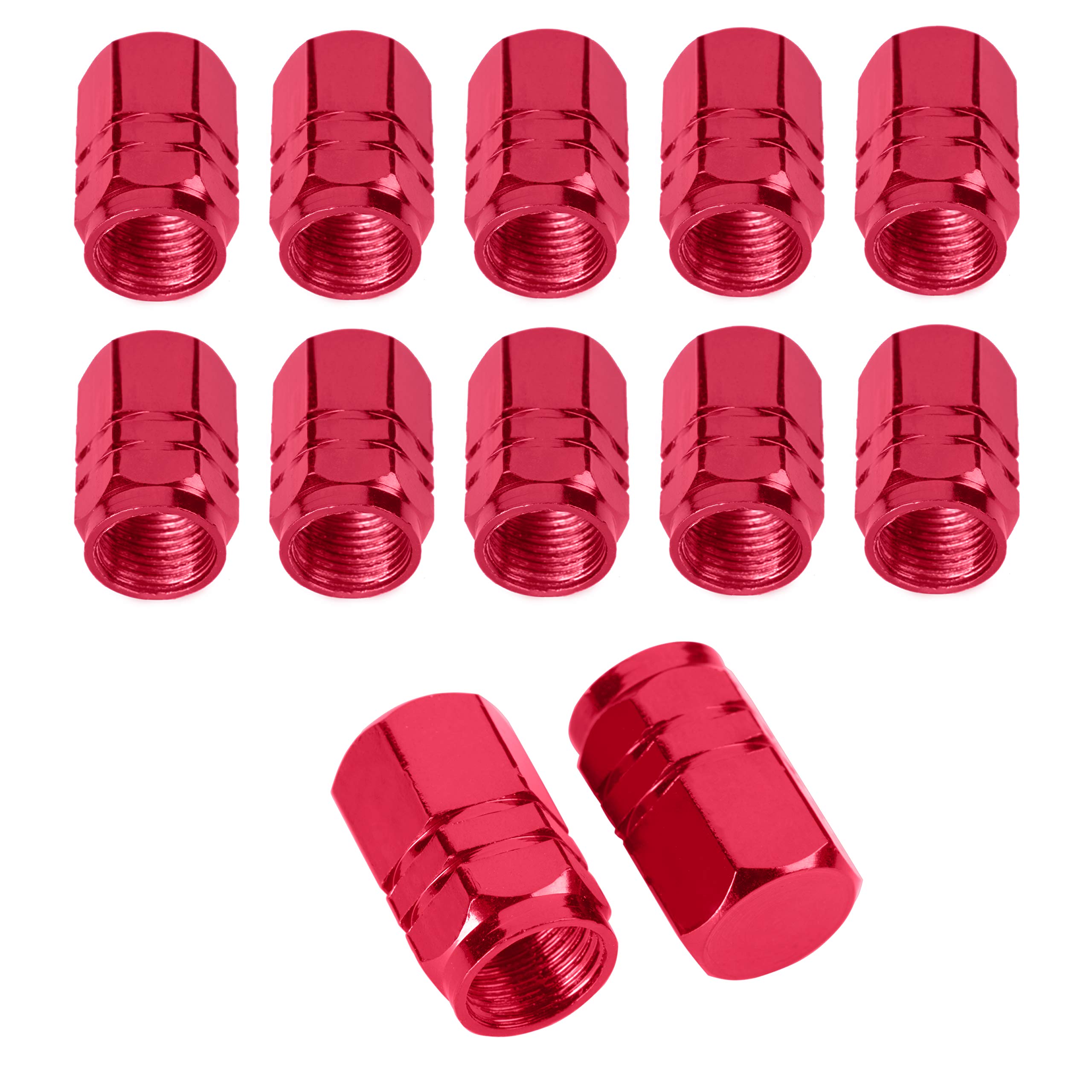 Beadnova Valve Stem Caps Aluminum Chrome Caps For Tires Valve Caps (12Pcs Pack,Red)