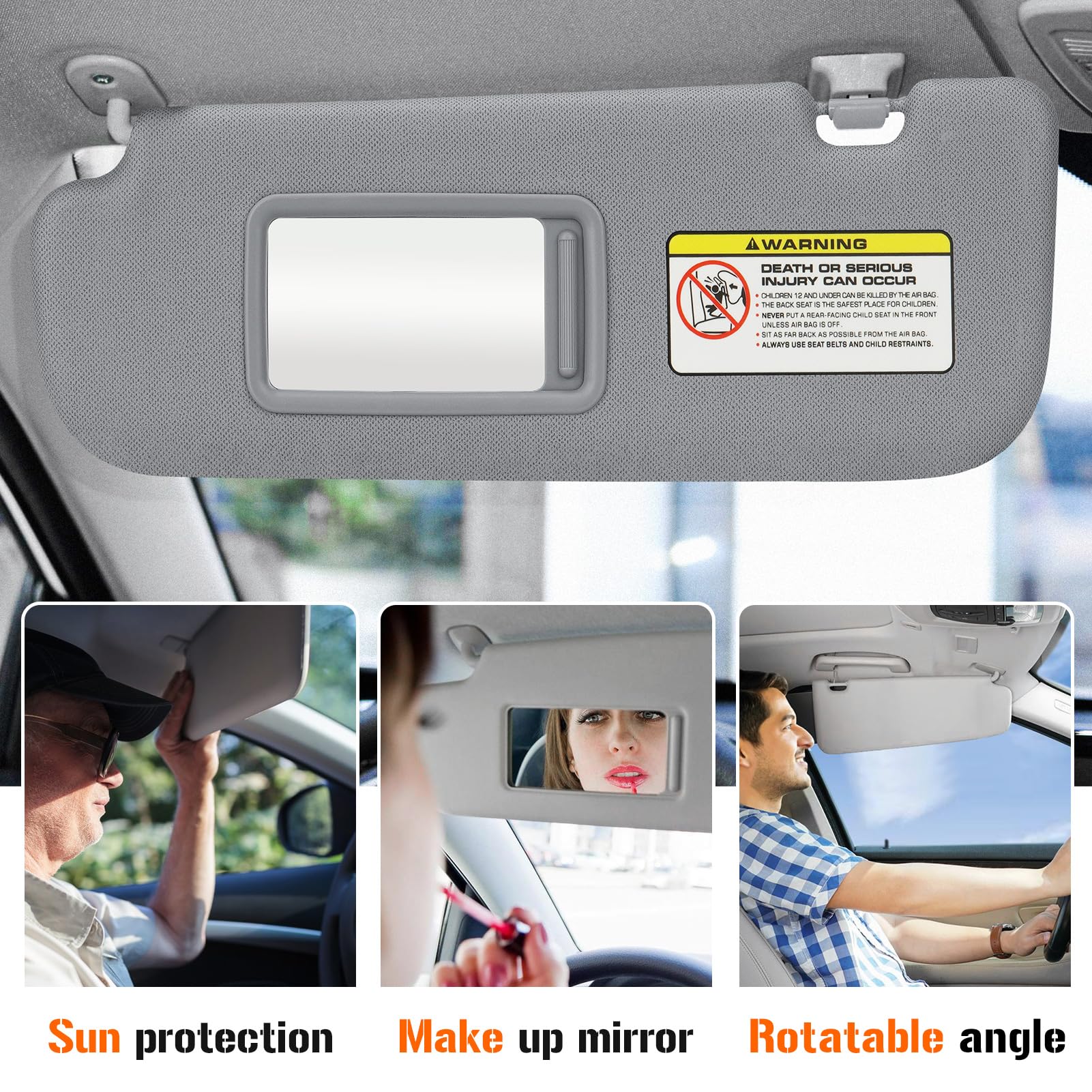 Sun Visor for 2011-2015 Hyundai Elantra, Left Driver Side Gray Sunvisor Replacement 852103X000TX