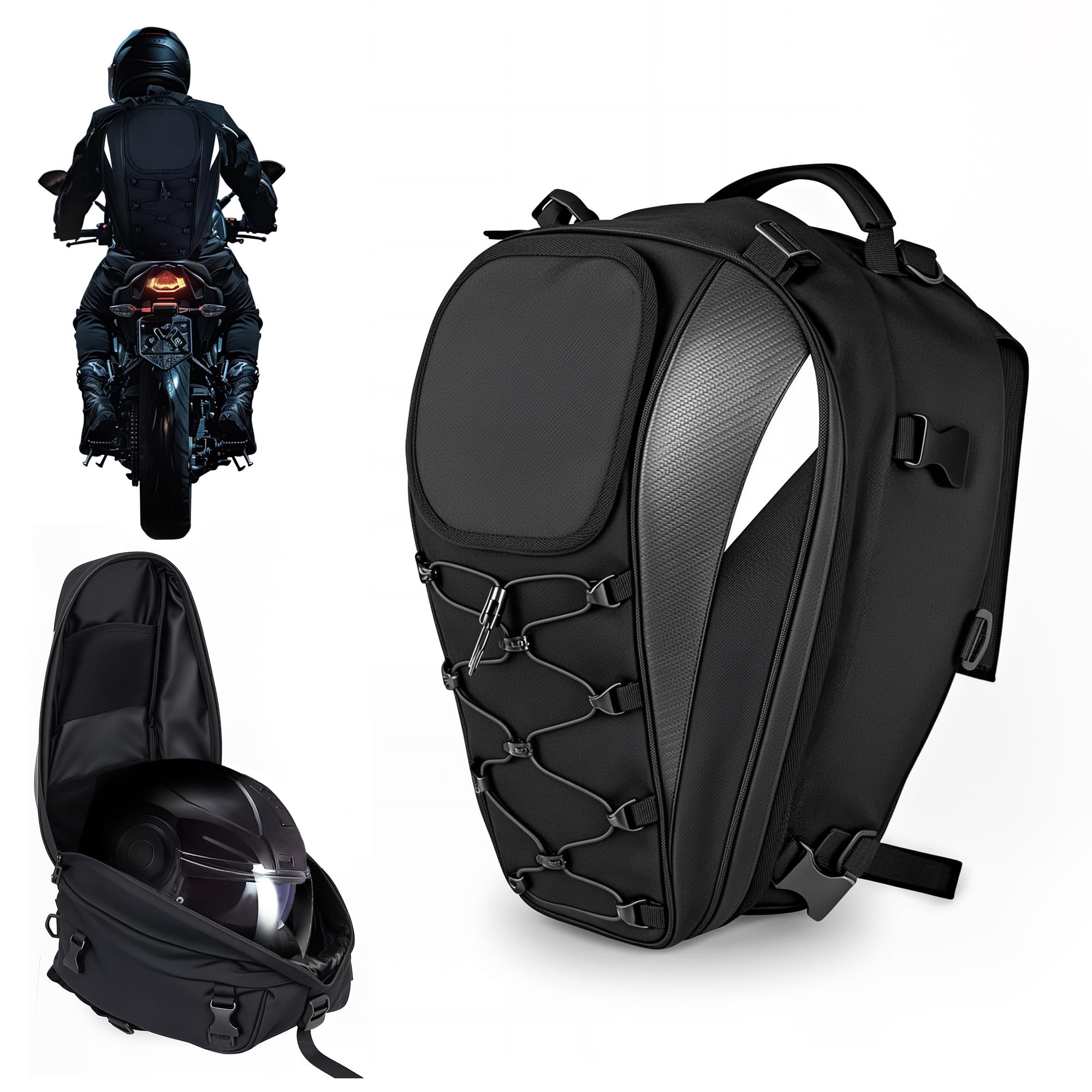 E-Riding Waterproof Motorcycle Tail Bag, 25L-38L Large Capacity Motorbike Helmet Bag, Motorcycle Backpack, Dual Use Luggages Bag