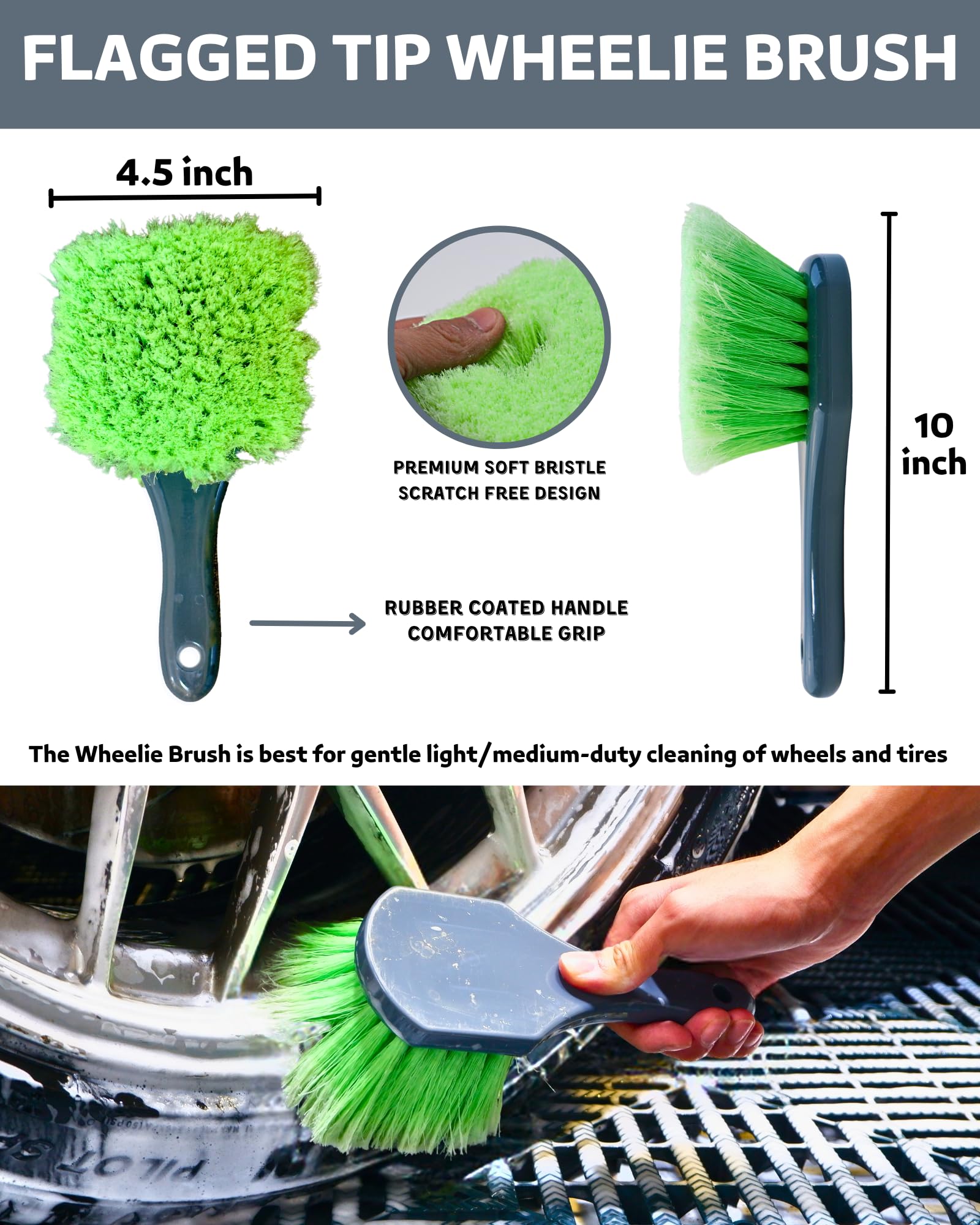 oesee Car Wheel Cleaning Kit: Wheel and Rim Flagged Tip Brush, Bendable Barrel Brush, Wheelie Mitt, Scratch-Free Detail Brush fo