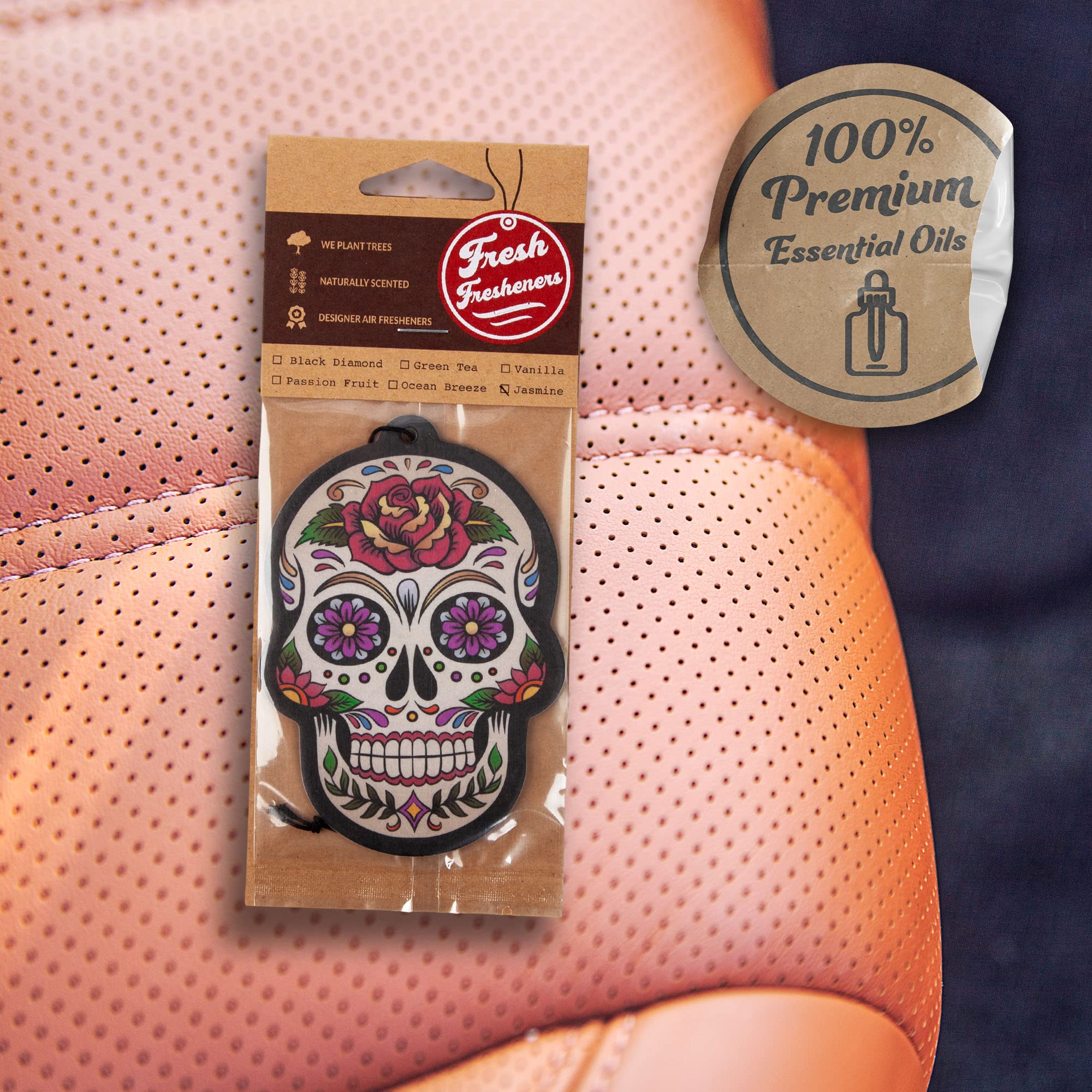 Skull Car Air Freshener 3 Pack Scented With Essential Oils By Fresh Fresheners