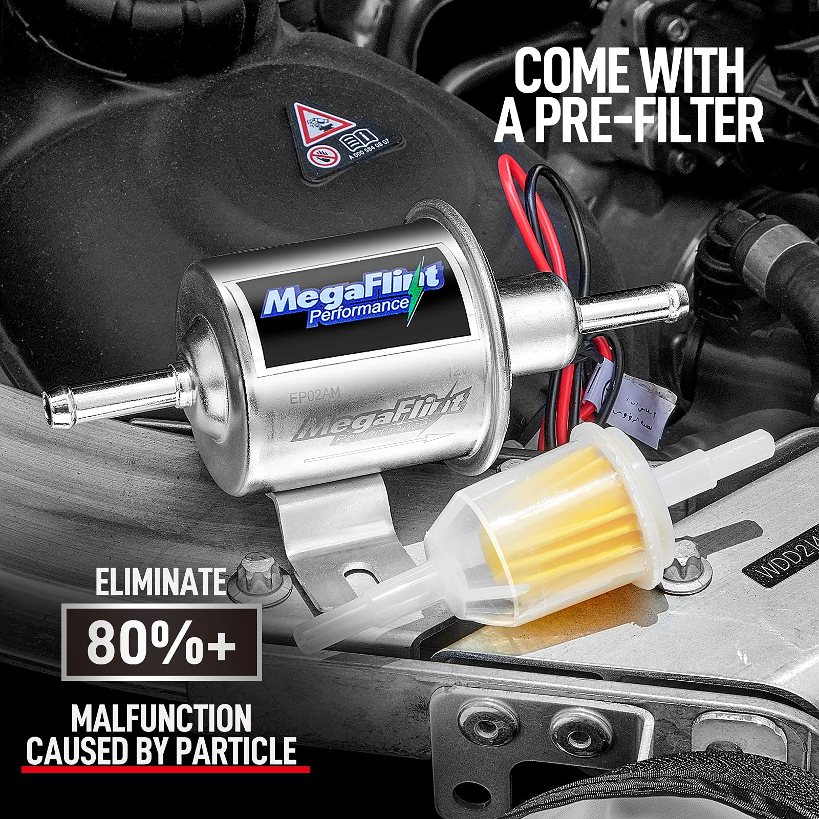 Megaflint Inline Electric Fuel Pump - 12V Low Pressure 4-7 PSI for Carburetor Gasoline & Diesel - Model HEP-02A