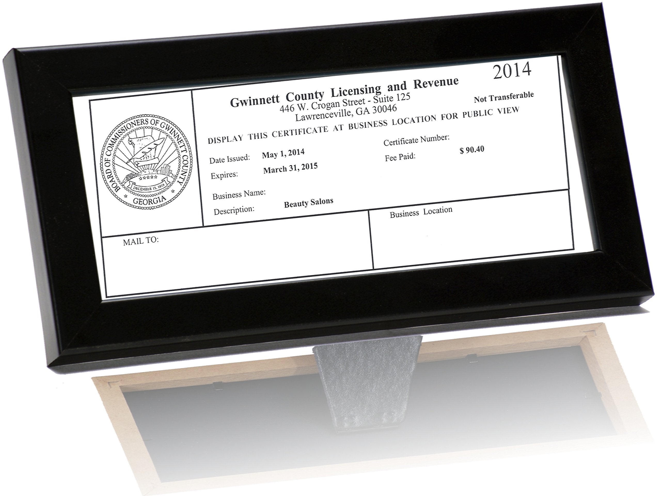 Cosmetology Self Standing Black License Frames 3.5 By 8.5 Inch Easel Back And Hanger For Professionals, Certificates, Tax Licens