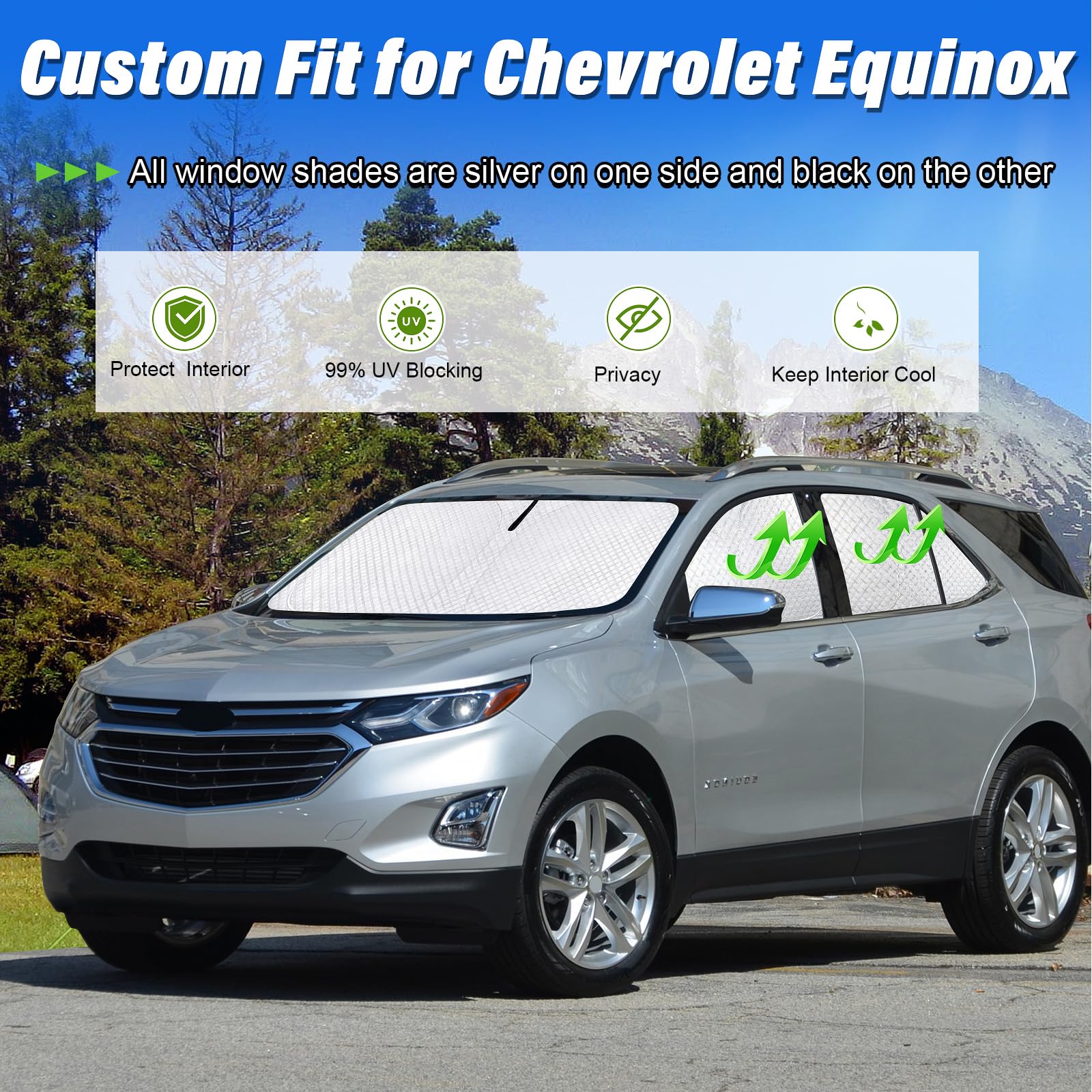 Kmf Windshield Sun Shade Replacement For Chevrolet Equinox Accessories 2018-2024, Side Window Sun Shade Cover Sun Visor Shield C