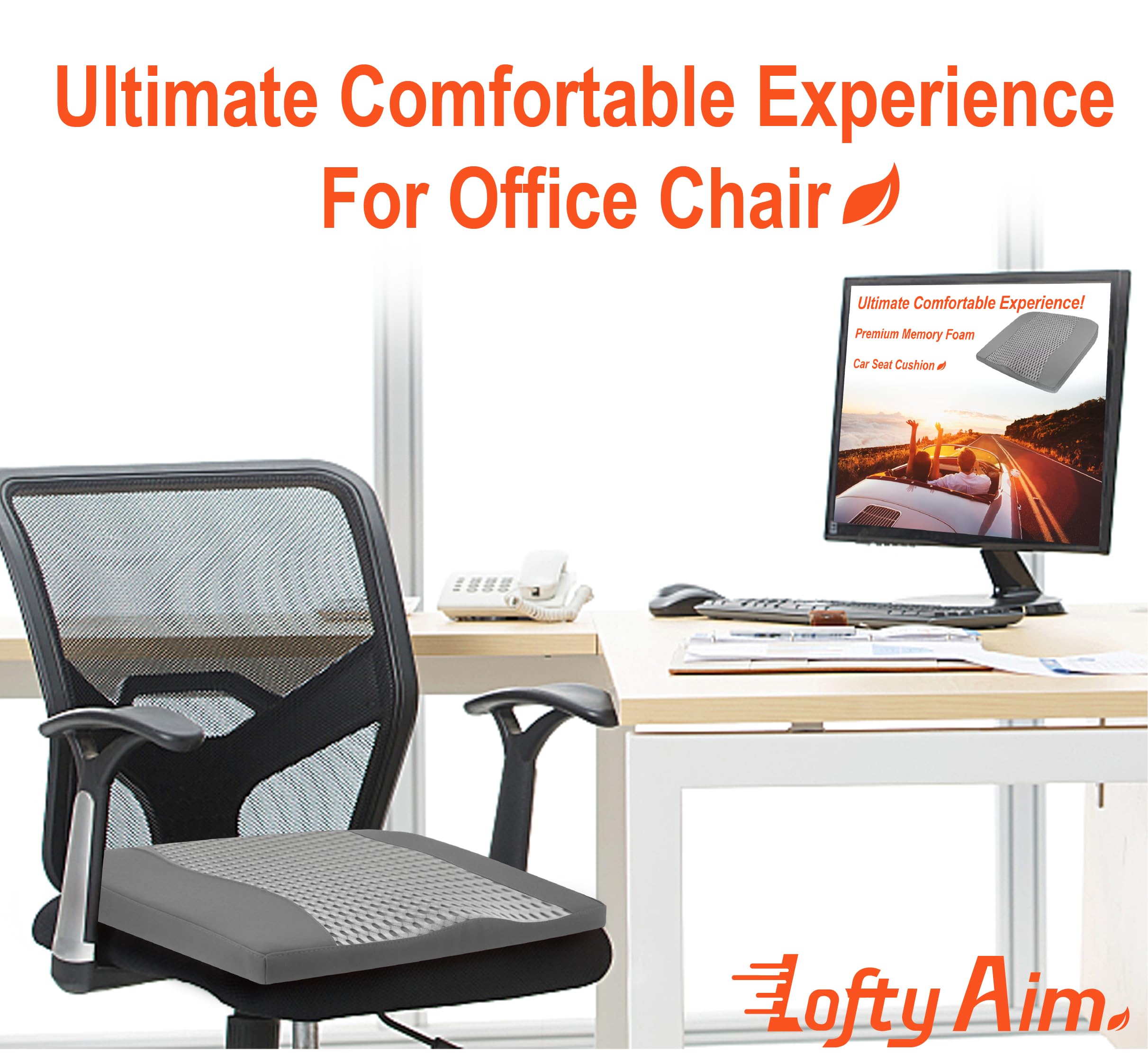 Car Seat Cushion, Comfort Memory Foam Car Cushions For Driving - Sciatica & Lower Back Pain Relief, Driver Seat Pillow For Auto,