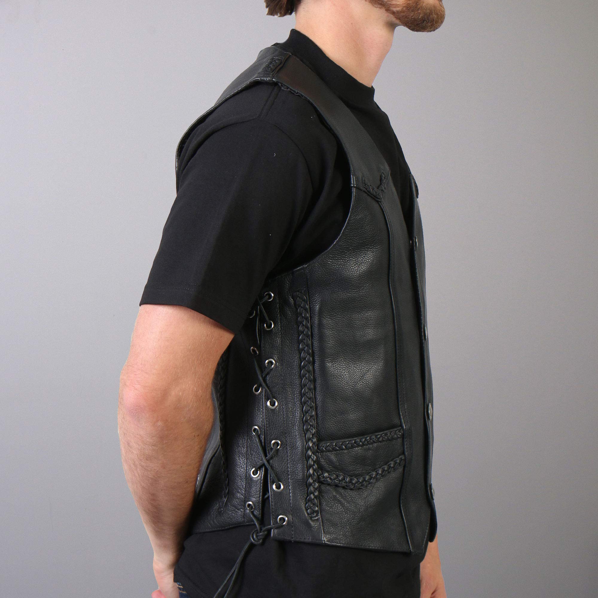 Hot Leathers Heavy Weight Leather Vest With Braided Detail (Black, Small)