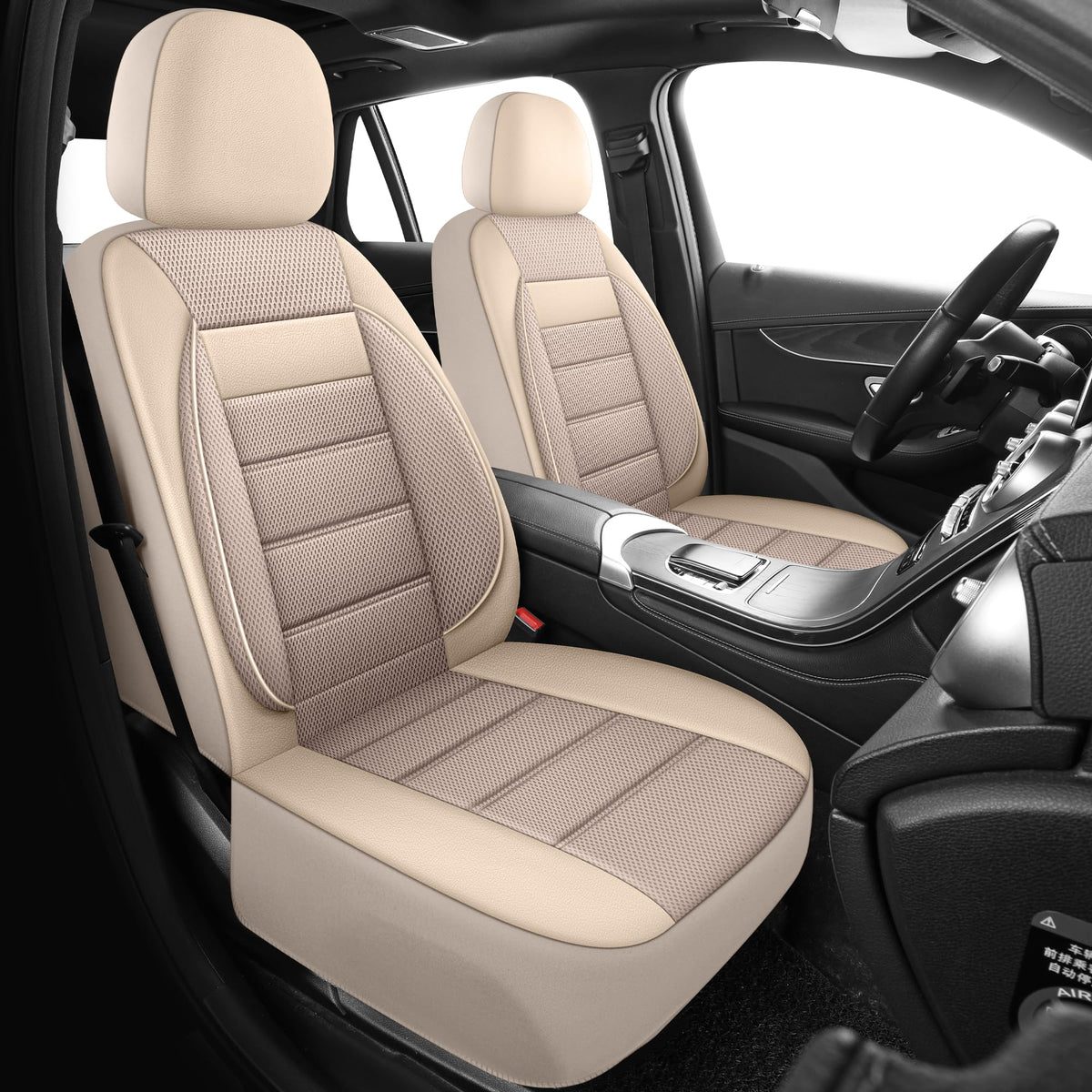 HChengkikz 3D Foam Leather Car Seat Covers Two Front Seats only, Air Cool Mesh Thick Seat Covers, All Weather Car Seat Cover Com