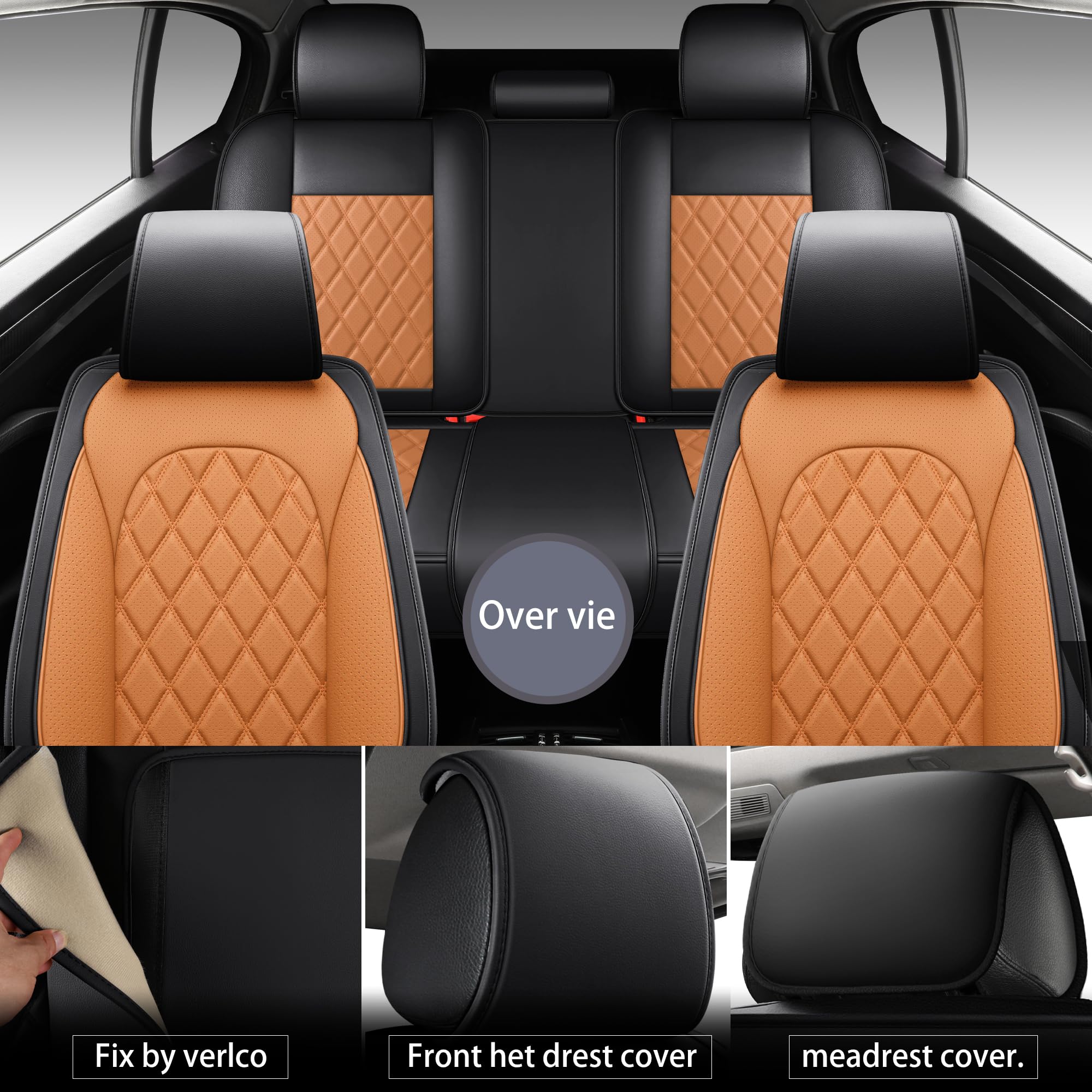 LINGVIDO Waterproof Faux Leather Automotive Seat Covers - Protect Your Car Seats with Full Set of Universal Fit Cushioned Protec