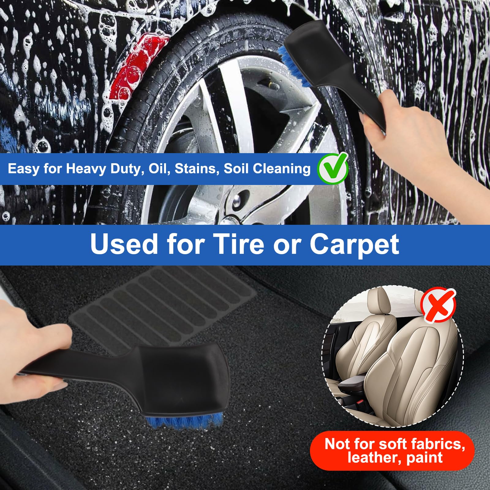 Wheel Rim Tire & Carpet Cleaning Brush Set, Soft & Stiff Bristle Wash Cleaning Supplies Kit For Car All Exterior Surface And Car