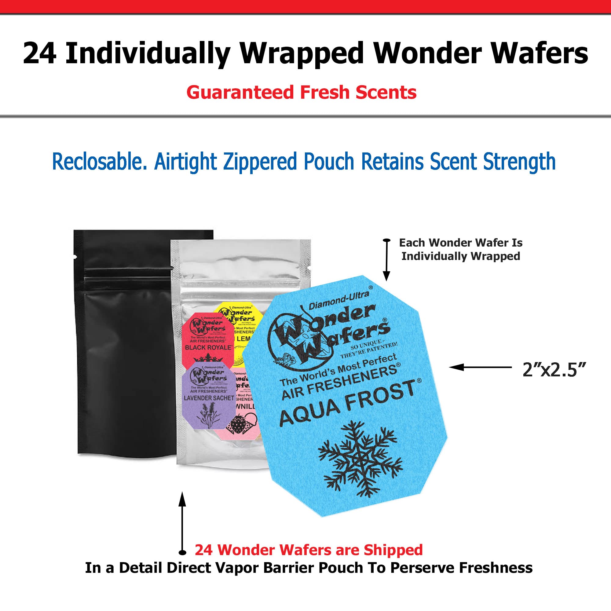 Wonder Wafers Car Air Freshener, Sample Pack, Resealable Vapor Barrier Bag, Includes All 24 Scents (24 Pack)