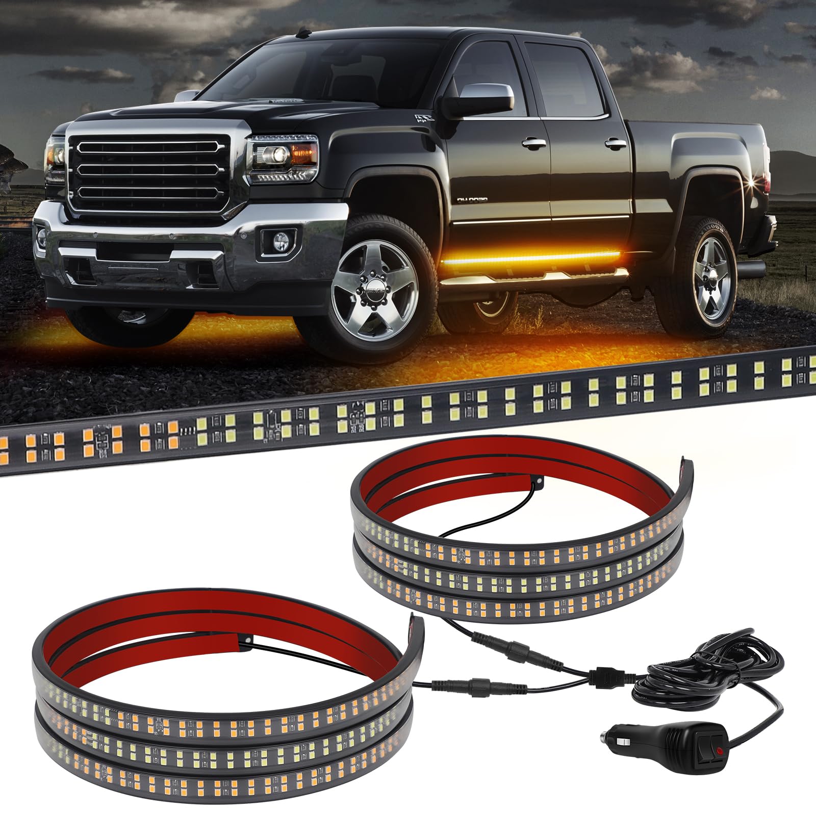 Xridonsen 2Pcs 70 Inch Emergency Truck Amber Strobe Lights Strip 864 Led Running Board Lights Bar Flashing Warning Hazard Safety