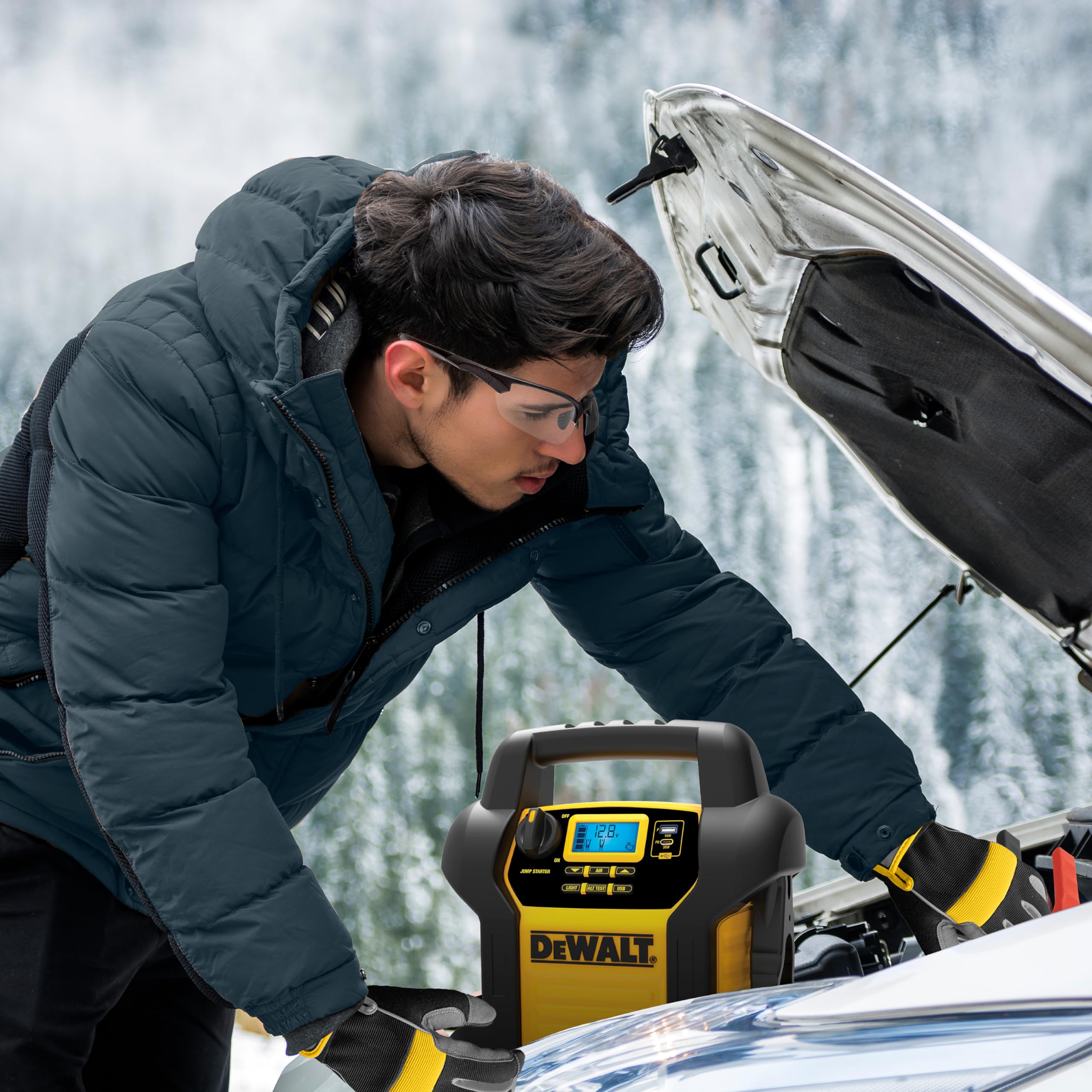 DEWALT DXAEJ14-Type2 Digital Portable Power Station Jump Starter - 1600 Peak Amps, 120 PSI Compressor, USB-A & USB-C Charging