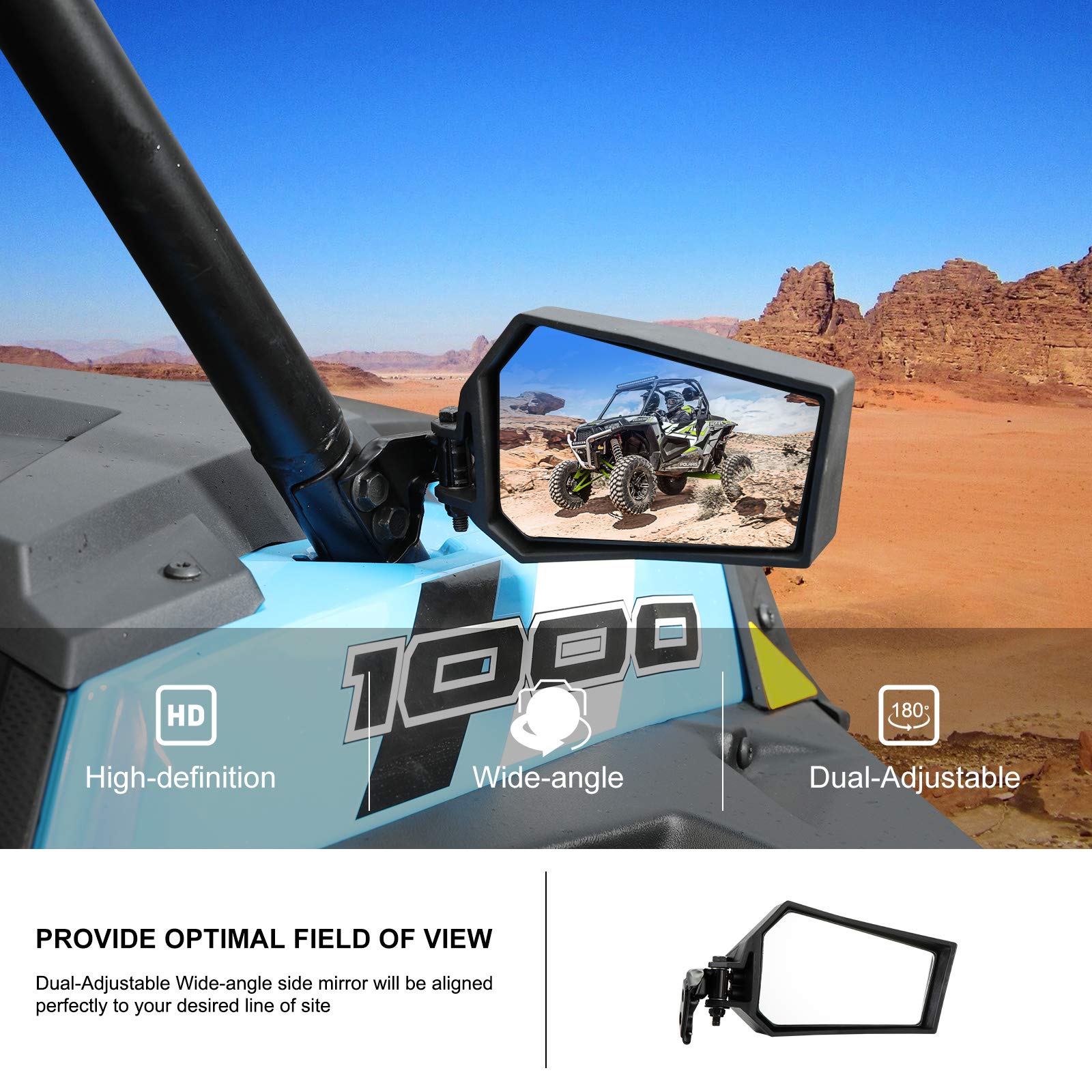 Kiwi Master Side Mirrors Compatible For 2014-2023 Polaris Rzr Xp 1000 4 S 900 Turbo Trail Accessories Adjustable Folding Rear Vi