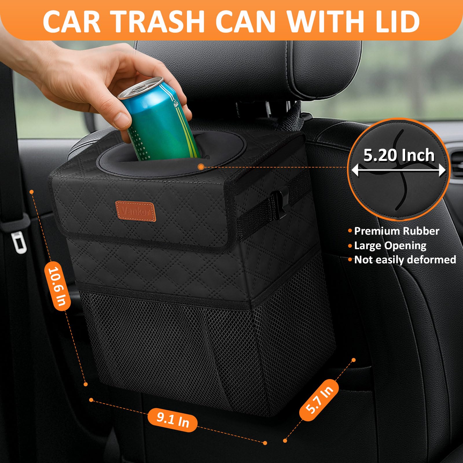 Vankor Car Trash Can For Car Cute, Car Trash Bag Bin Hanging Waterproof Automotive Car Garbage Cans Leak Proof Vehicle Trash Can