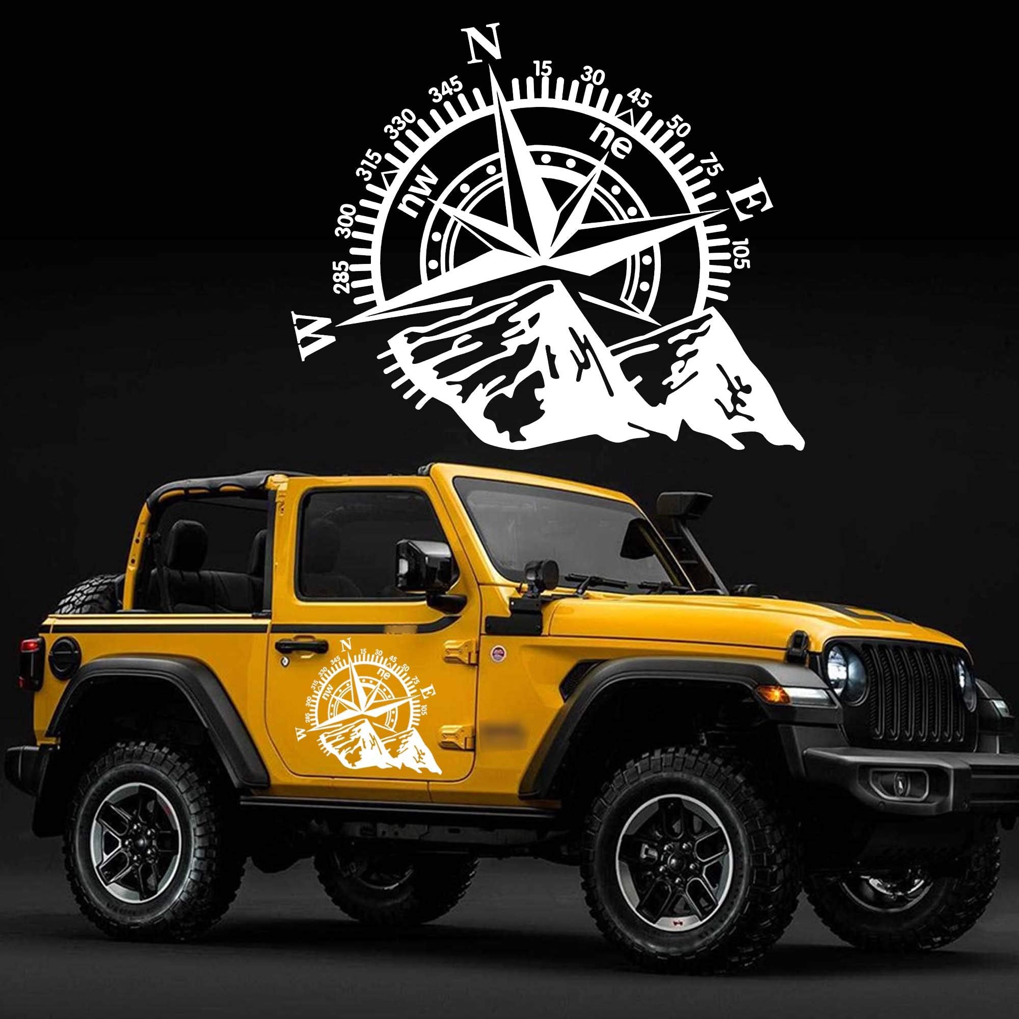 TOMALL 21''x17.3'' Mountain Compass Stickers Decal for Car Hood Auto Compass Graphics Stickers for SUV Off-Road Vehicles Car Bod