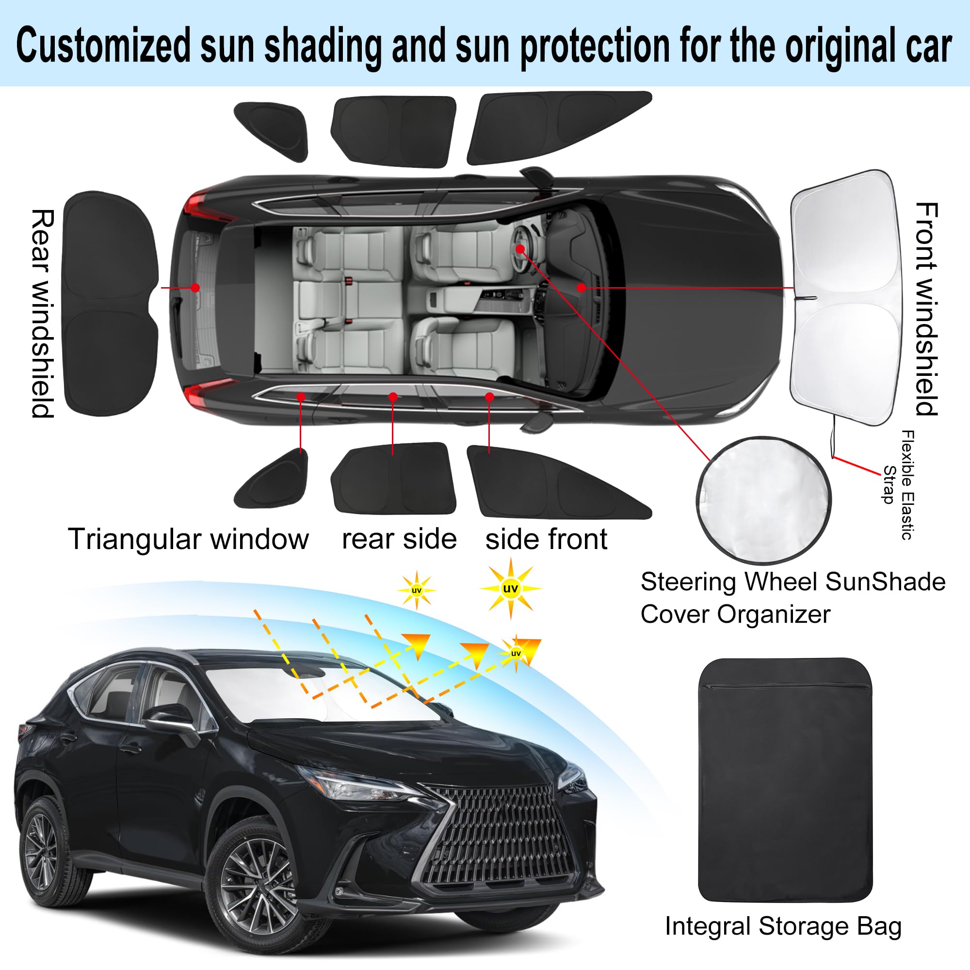 8Pcs Yycke Window Shades For Nx Nx250 Nx350 Nx350H Nx450H+ 2022-2025 For Lexus Accessories Car Side Full Windows Rear Triangular