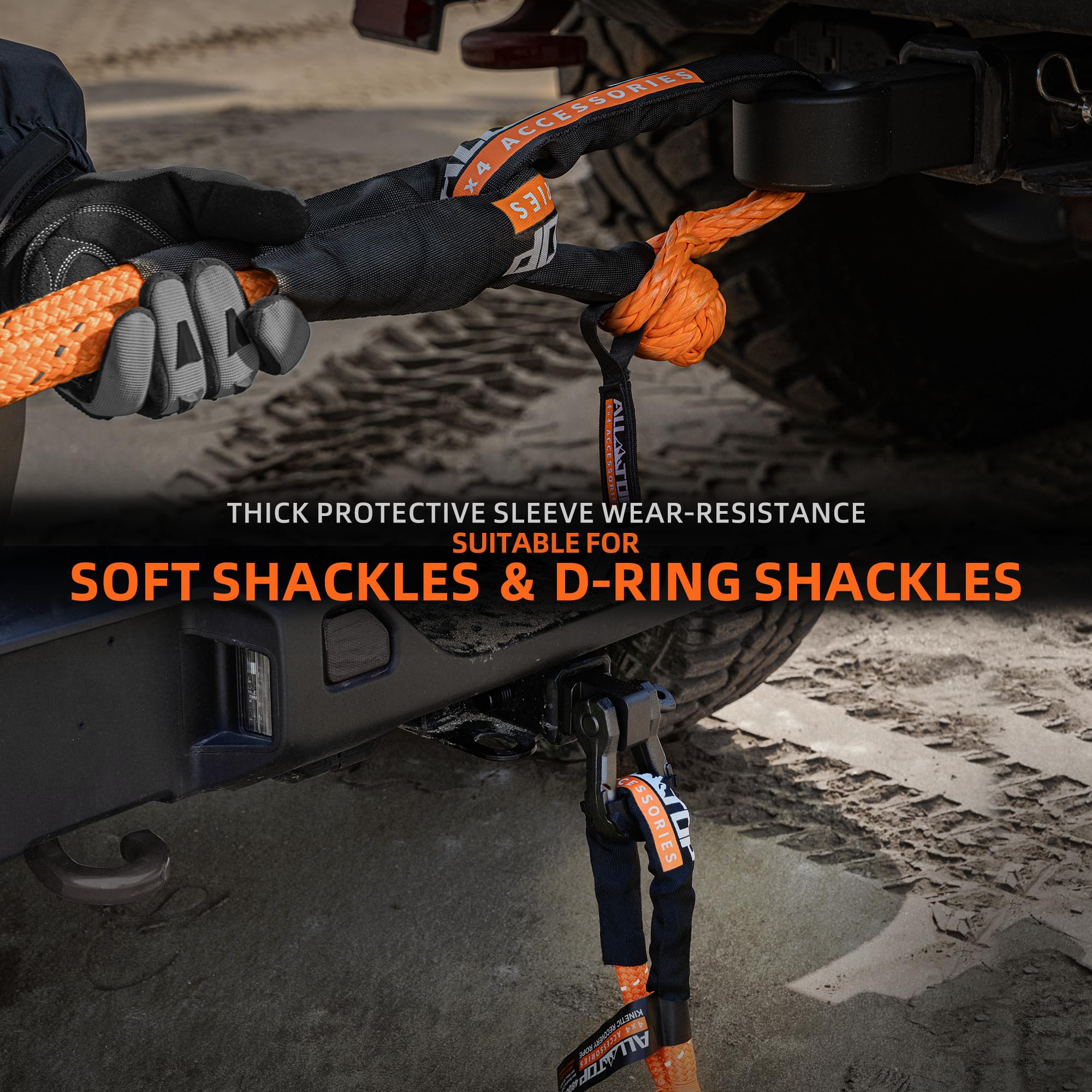All-Top Kinetic Rope Kit (Reflective) W/ 2 Soft Shackles, 48000Lbs, 1In X 30Ft, Heavy Duty 30+% Elasticity, 16000Lbs Work Load L