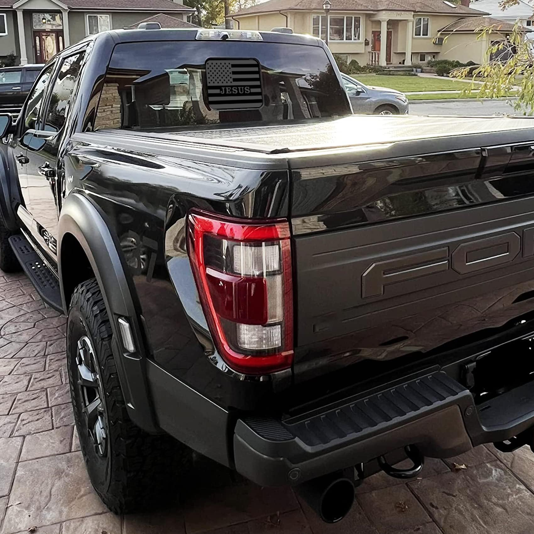 Xinghe For Ford F150 F250 F350 2015-2023, Rear Middle Window Jesus American Flag Decals, Matte Black Usa Flag Decal For Truck Ba