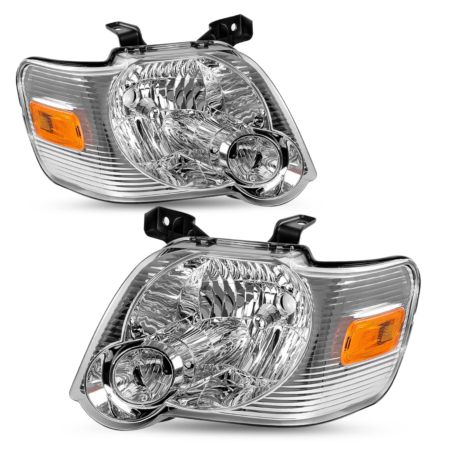 Sockir Headlight Assembly Replacement For 2006-2010 Ford Explorer Oe Style Headlamp Passenger & Driver Side(Chrome Housing With Amber Reflector)
