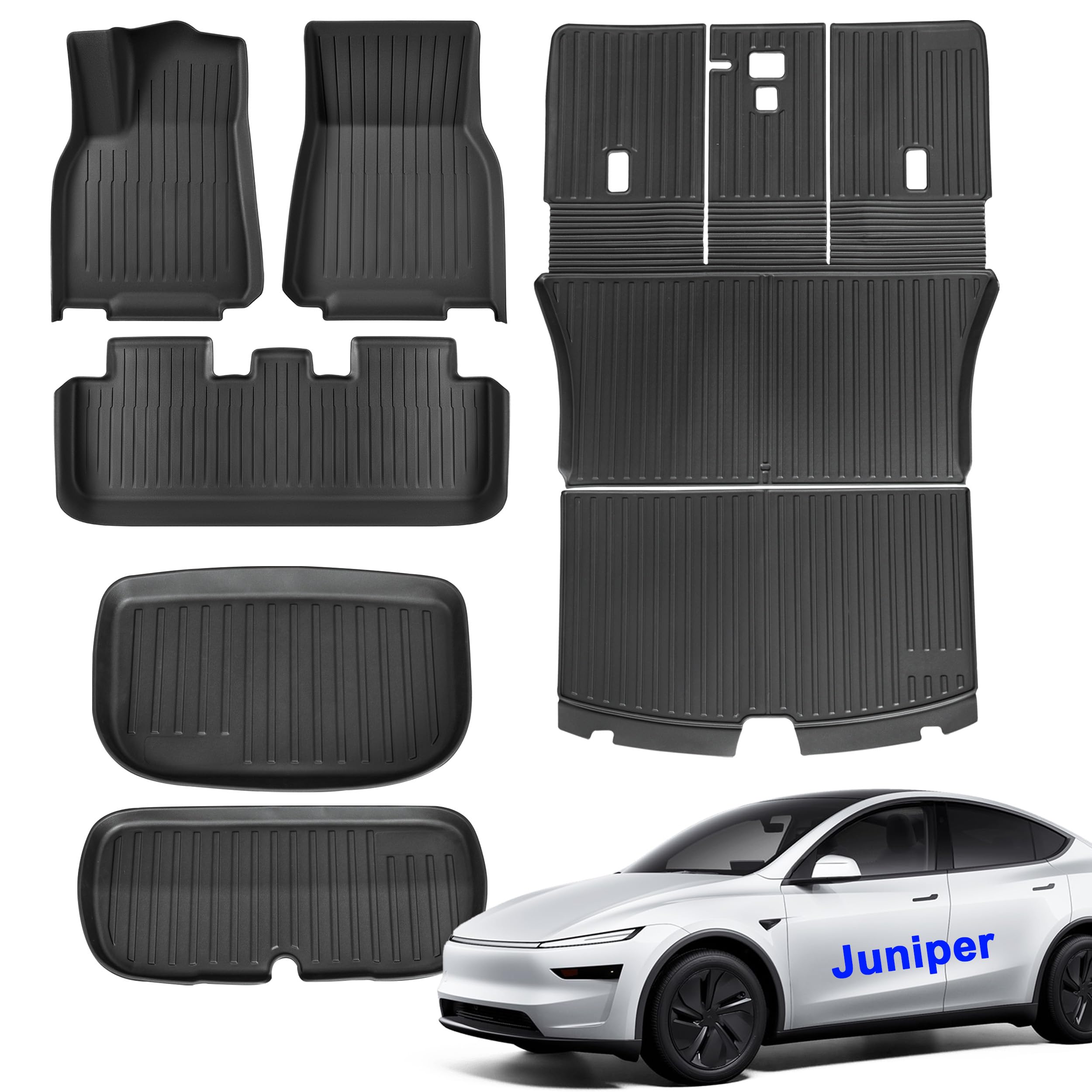 SUPER LINER Tesla Model Y Juniper Floor Mats 2025 2026 | Custom Fit All-Weather 7-Piece Set TPE Material | Model Y Juniper Back 