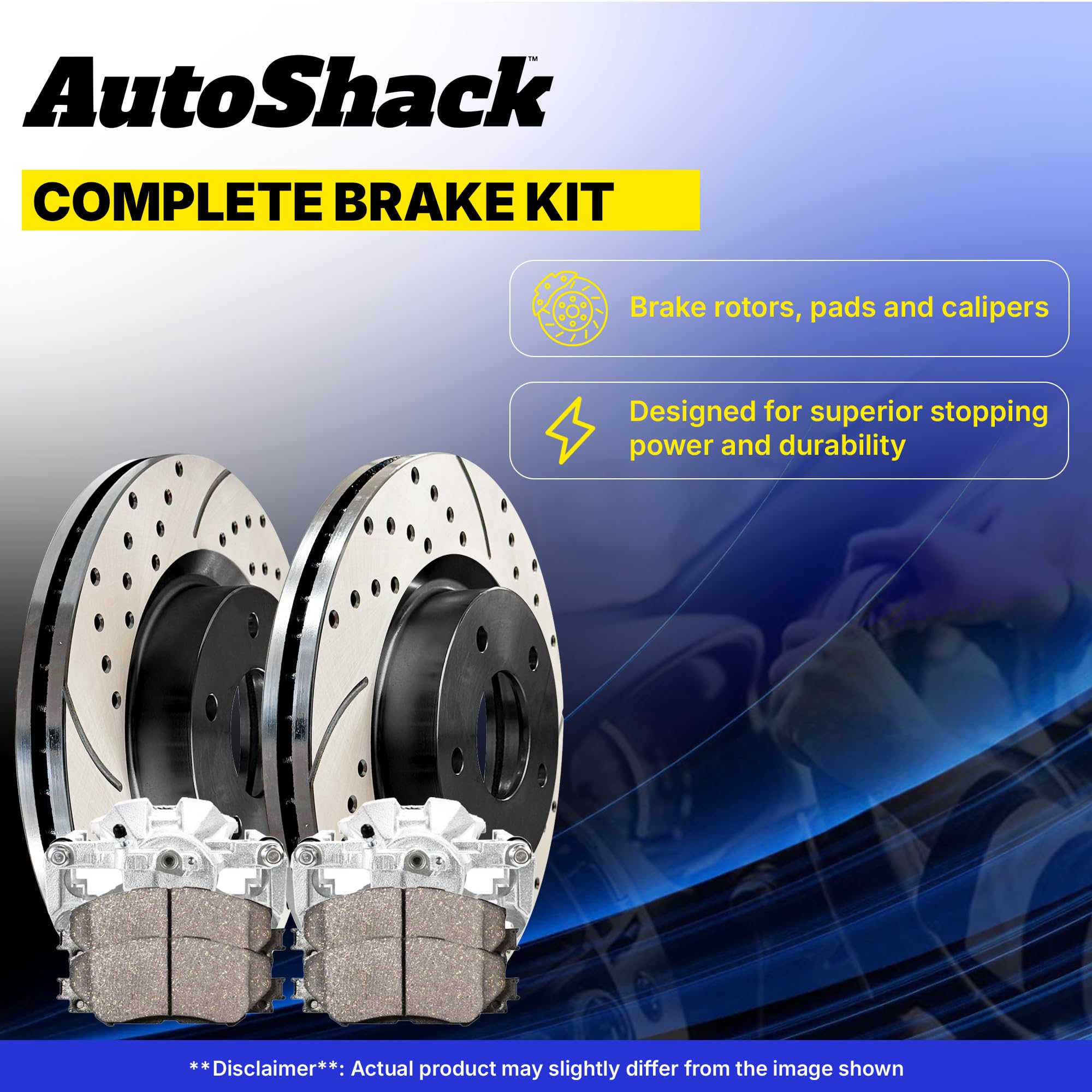 Autoshack Front Drilled And Slotted Brake Rotors Black Calipers And Ceramic Pads Kit Set Driver And Passenger Side Replacement For Chevrolet Silverado 1500 Tahoe Cadillac Escalade Ext 4Wd Brkpkg005294