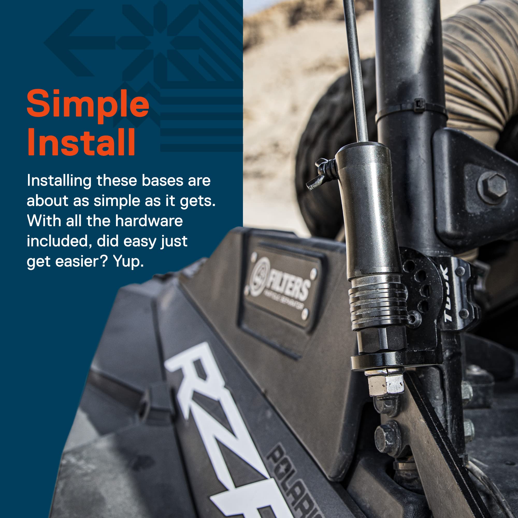 True Mods Quick-Release Flag Pole Holder Kit [1/4' & 5/16' Poles] [LED Whip Mount Ready] Aluminum Mounting Base for ATV UTV Sand Dune Buggy 4 Wheeler Side By Side SXS Polaris RZR Razor Can-Am Maverick