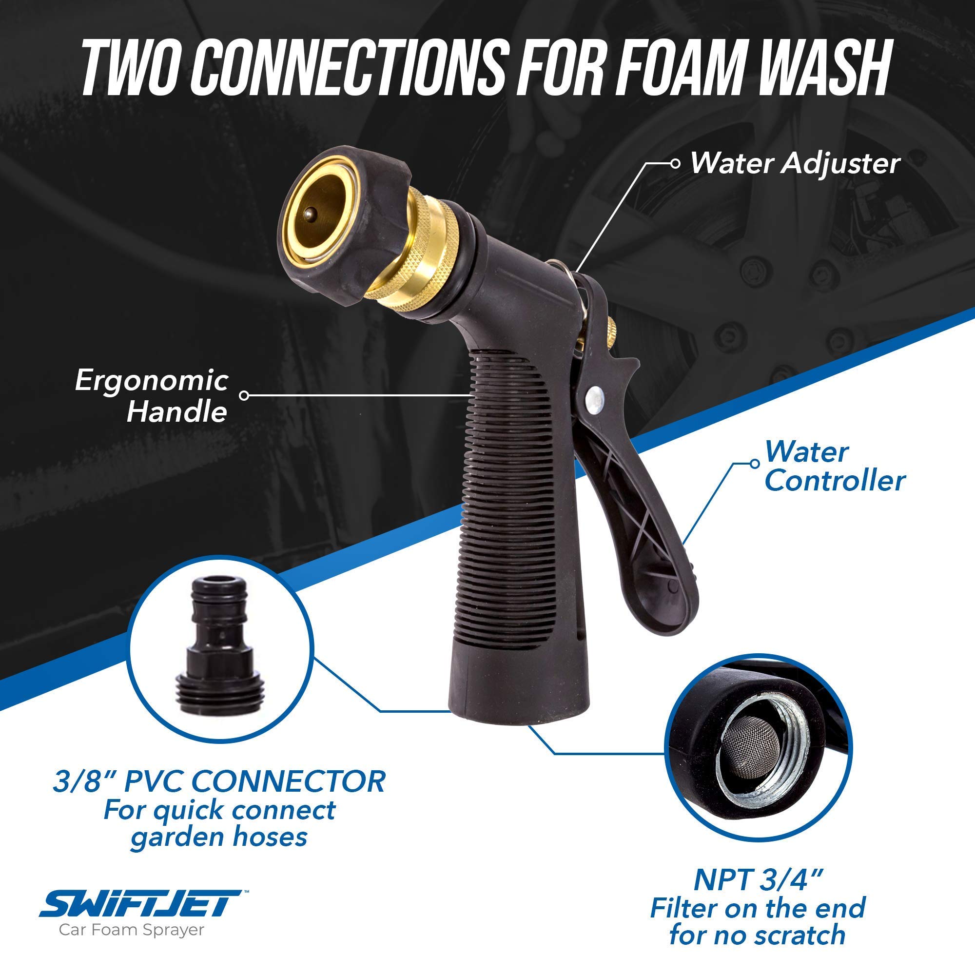Swiftjet Car Wash Foam Gun + Microfiber Wash Mitt - Car Foam Sprayer - Foam Cannon Garden Hose - Spray Foam Gun Cleaner - Car Wa
