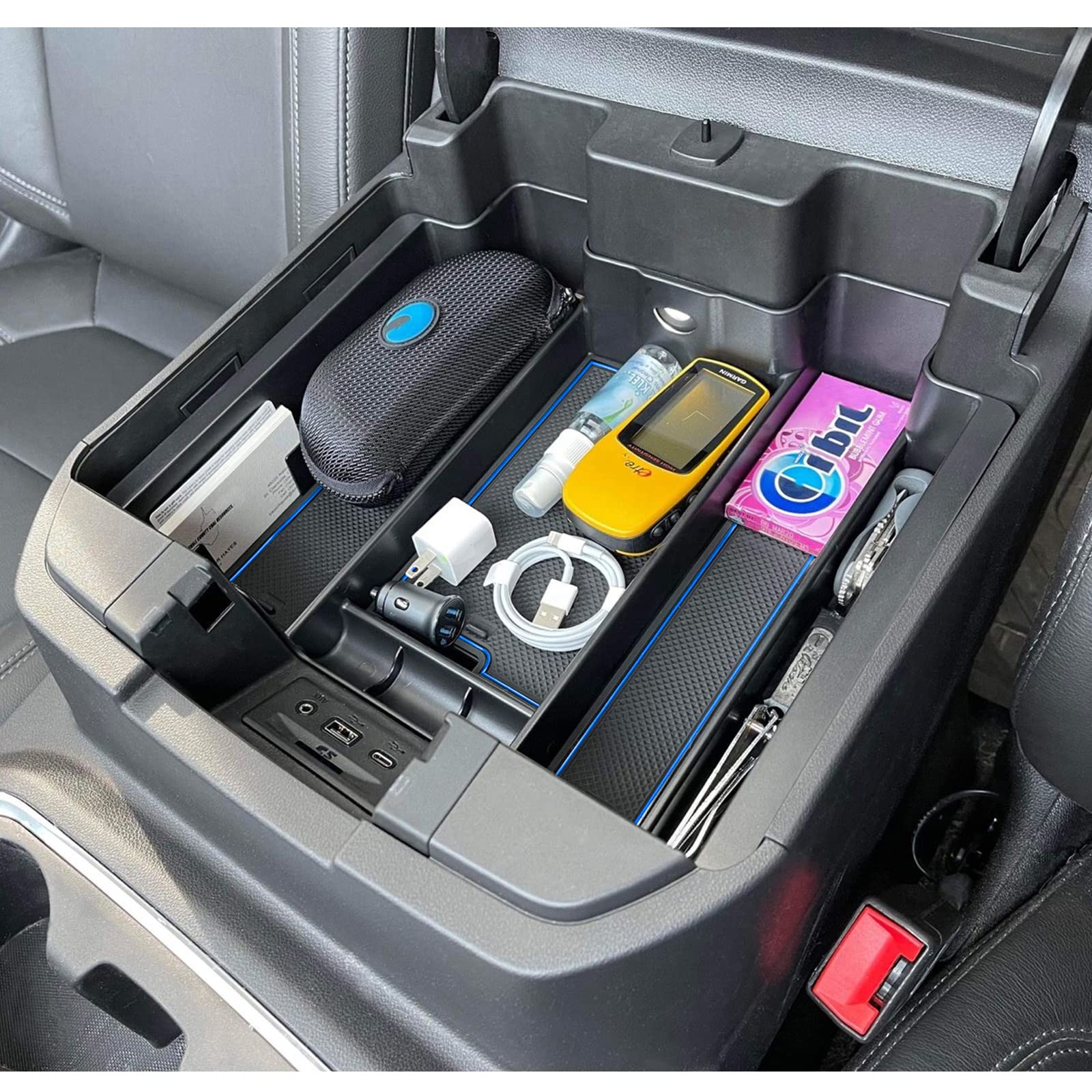 Topinstall Blue Center Console Organizer Compatible With Chevy Silverado/Sierra 1500 2019-2022 And 2020-2023 Silverado/Sierra 2500Hd 3500Hd, Armrest Full-Size Tray (Full Console W/Bucket Seats Only)