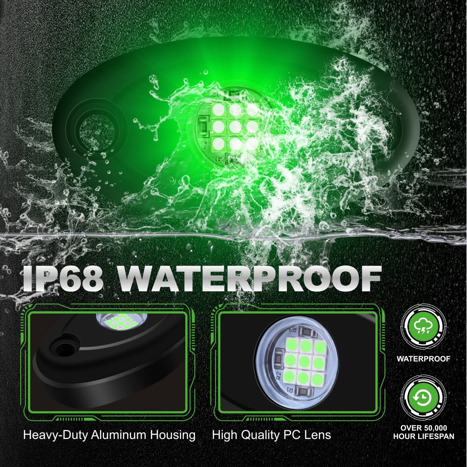 Ly8 6 Pods Led Rock Lights Green Waterproof Underglow Neon Underbody Fender Light Kits For Jeep Trucks Car Atv Suv Motorcycle Boat (Green)