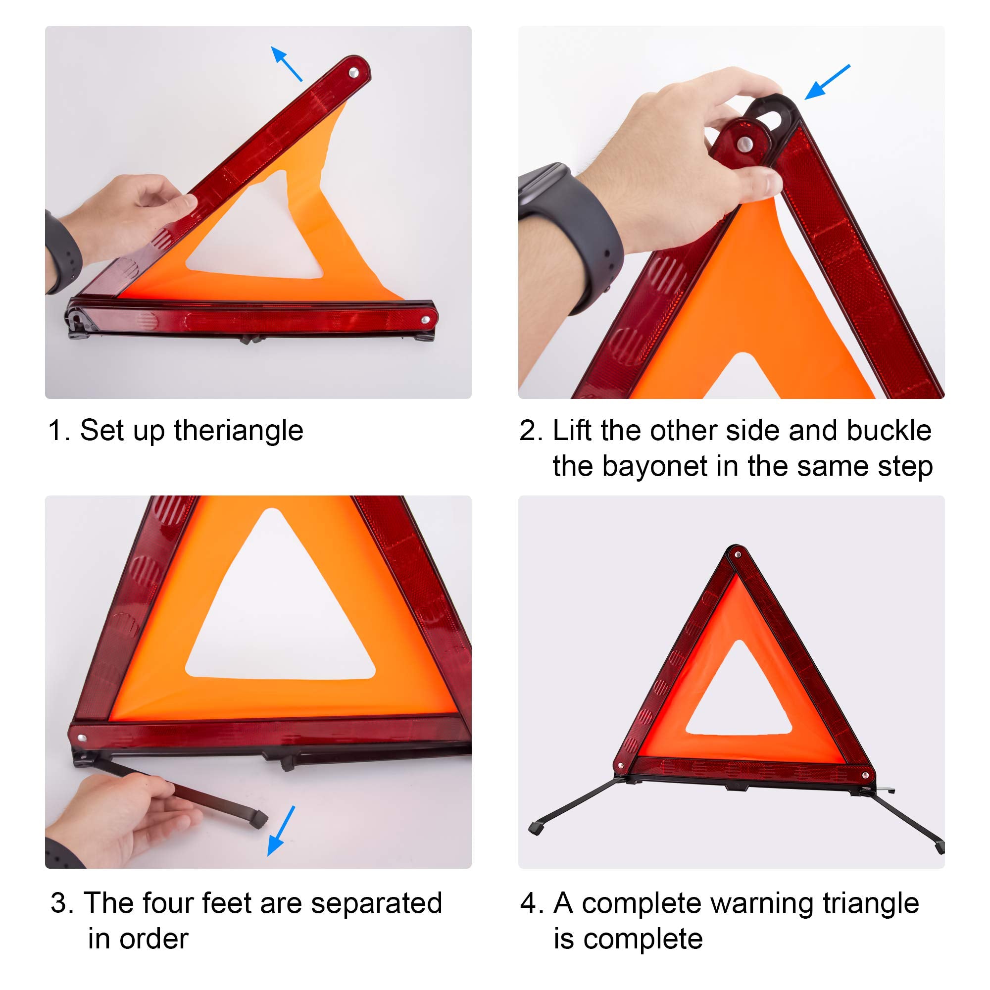 Xool Triple Warning Triangle Emergency Warning Triangle Reflector Safety Triangle Kit Suitable For Roadside Emergencies, 3-Pack